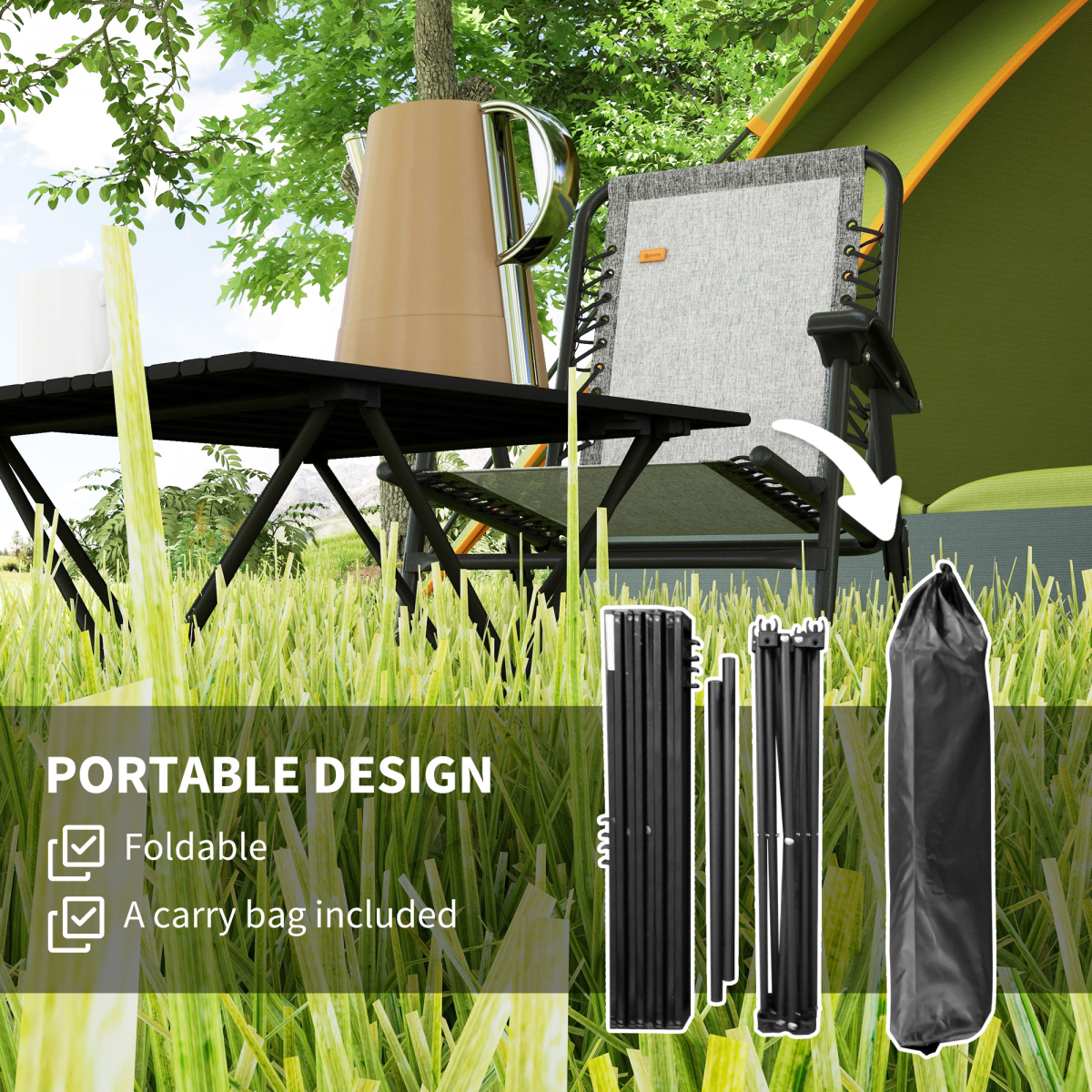 Outsunny Folding Camping Table with Carry Bag & Metal Frame – Portable Outdoor Picnic Table, Black
