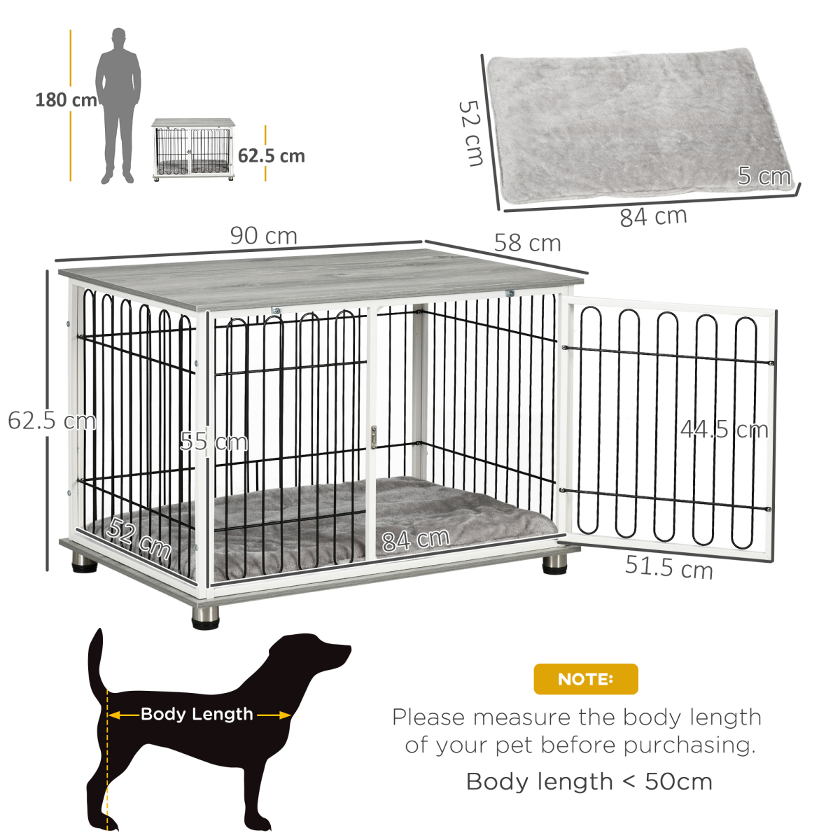 PawHut Dog Crate Furniture End Table with Washable Cushion and Lockable Door – Small to Medium Dogs