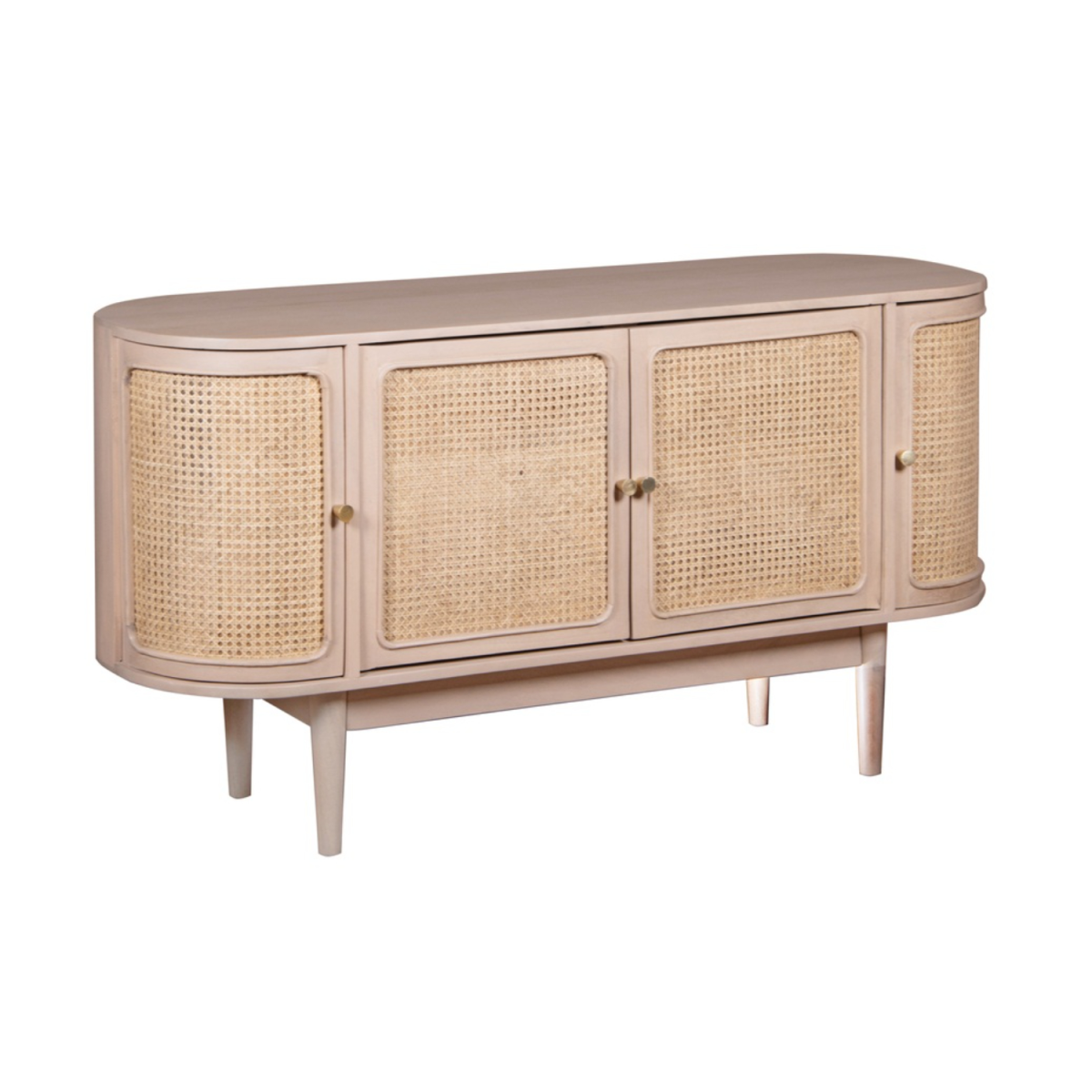 Valencia Cane & Mango Wood 4 Door Sideboard – Hand-Crafted Natural Storage Cabinet