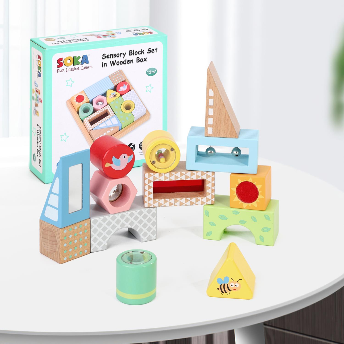 SOKA Sensory Block Set – Shaped & Coloured Blocks for Sight, Sound and Touch Play