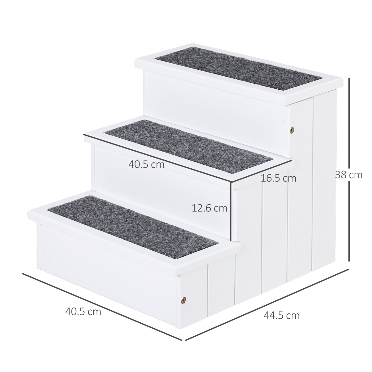 PawHut 3-Step Wooden Pet Stairs with Hidden Storage and Carpet Panels – Dog Steps for Bed and Sofa