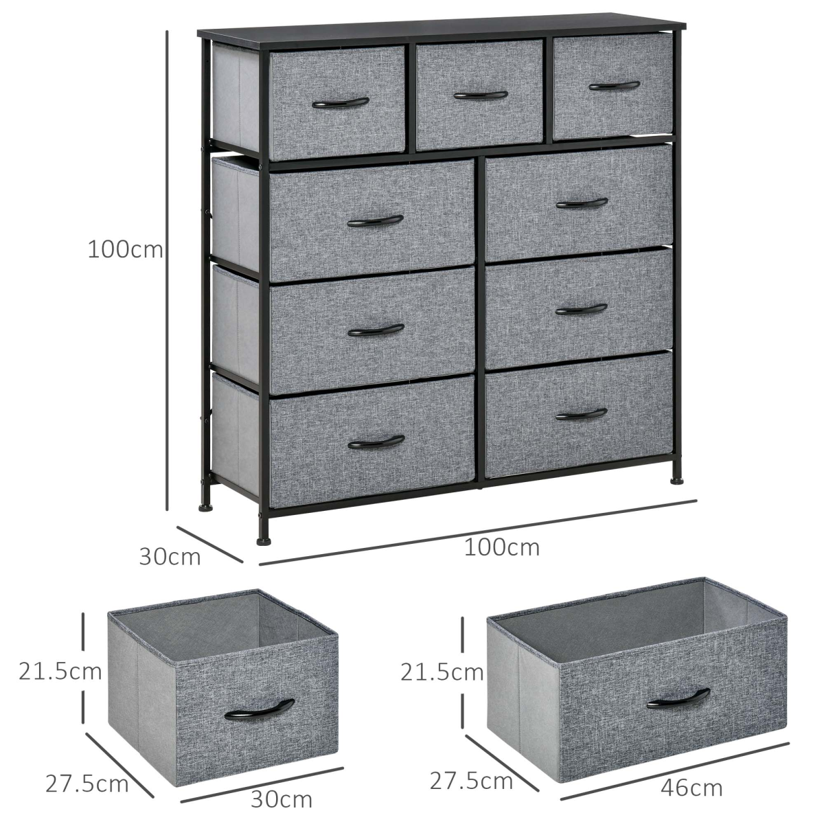 HOMCOM 9 Drawer Storage Chest with Foldable Fabric Bins – Lightweight Organiser for Bedrooms & Playrooms