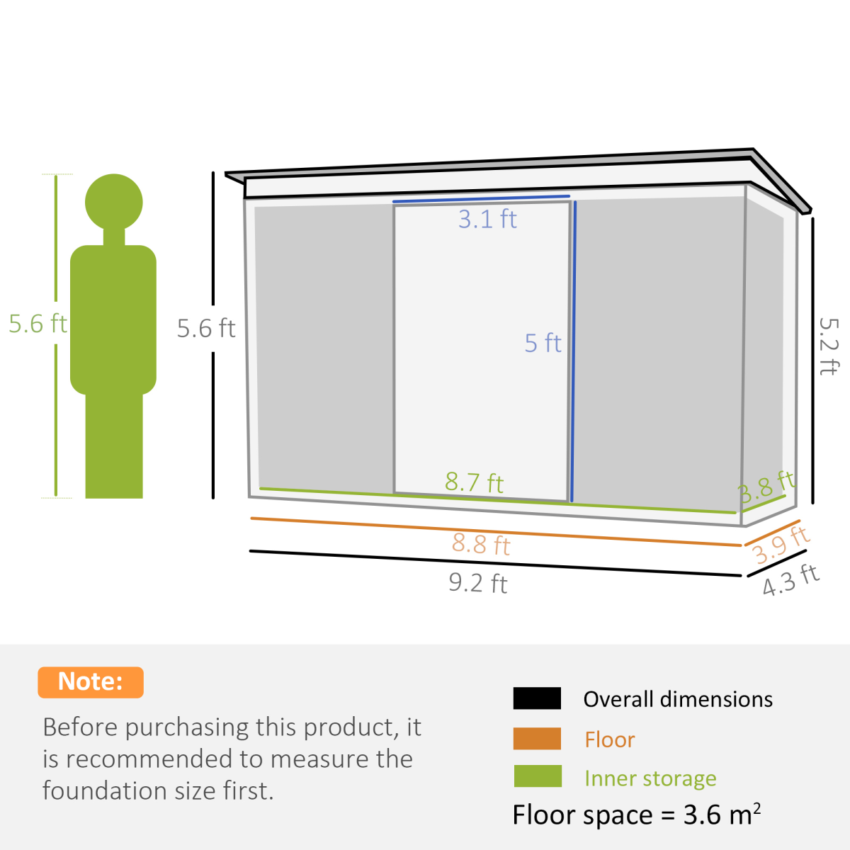 Garden Storage Shed with Metal Roof – Galvanised Steel Tool Store Building with 96cm Door, Light Grey
