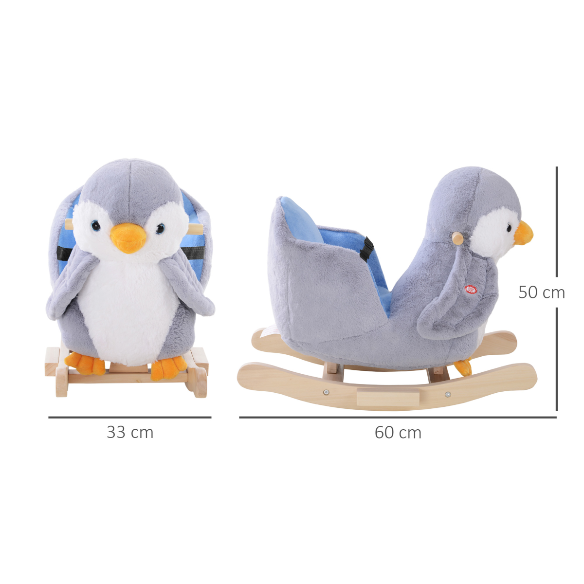 HOMCOM Baby Rocking Penguin with Plush Seat & 32-Song Musical Button – Wooden Ride-On Toy for 18 Months+
