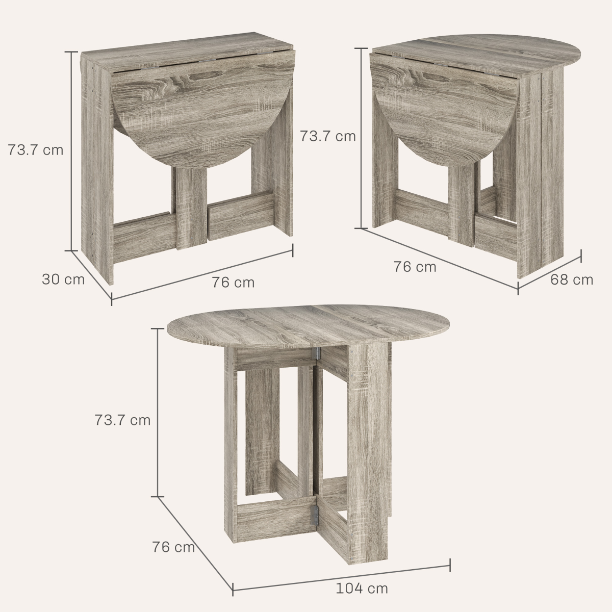 HOMCOM Folding Drop Leaf Dining Table with Safety Latch – Extendable Kitchen Table, Grey