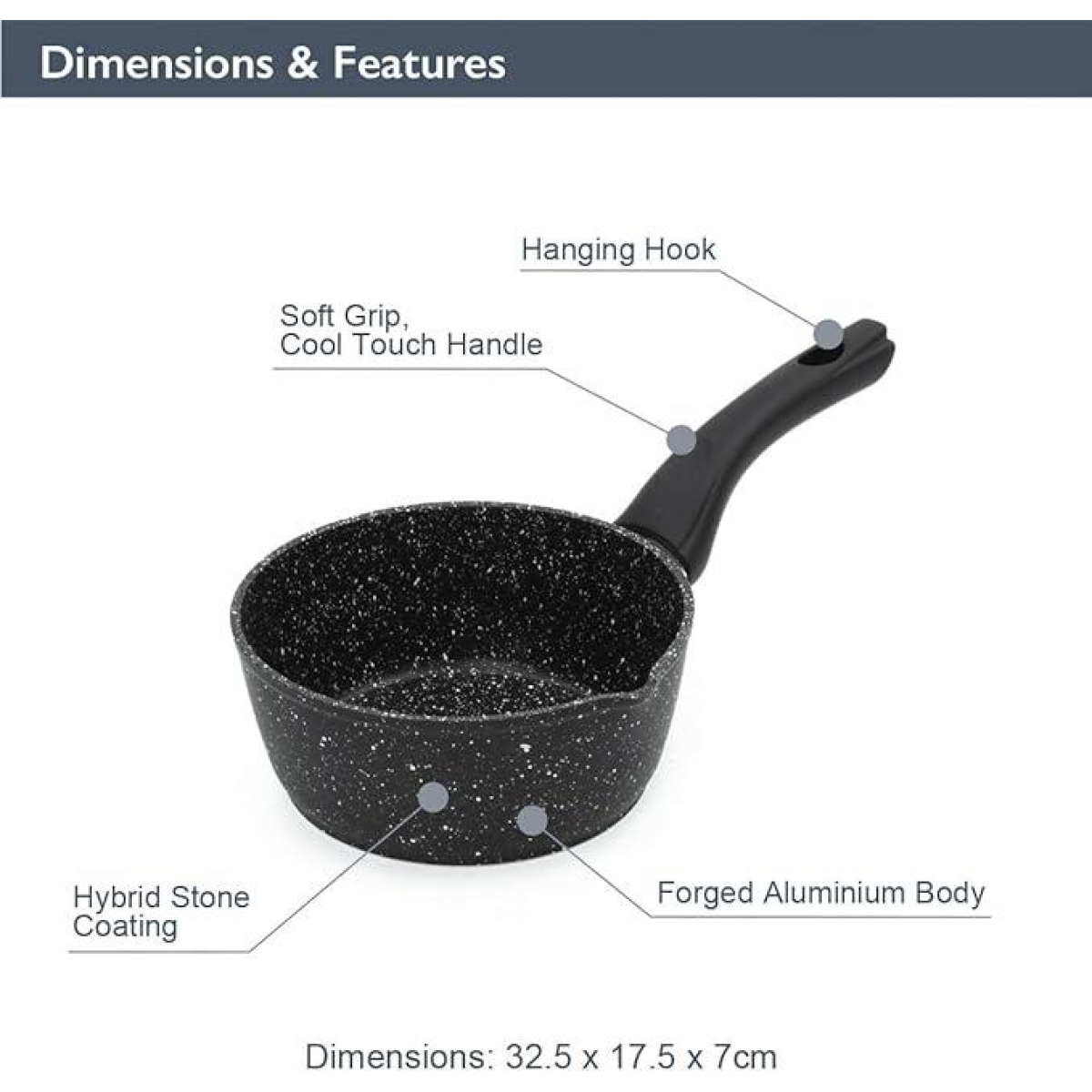 Blackmoor 16cm Non-Stick Milk Pan with Hybrid Stone Coating – Induction, Gas and Electric Hob Suitable