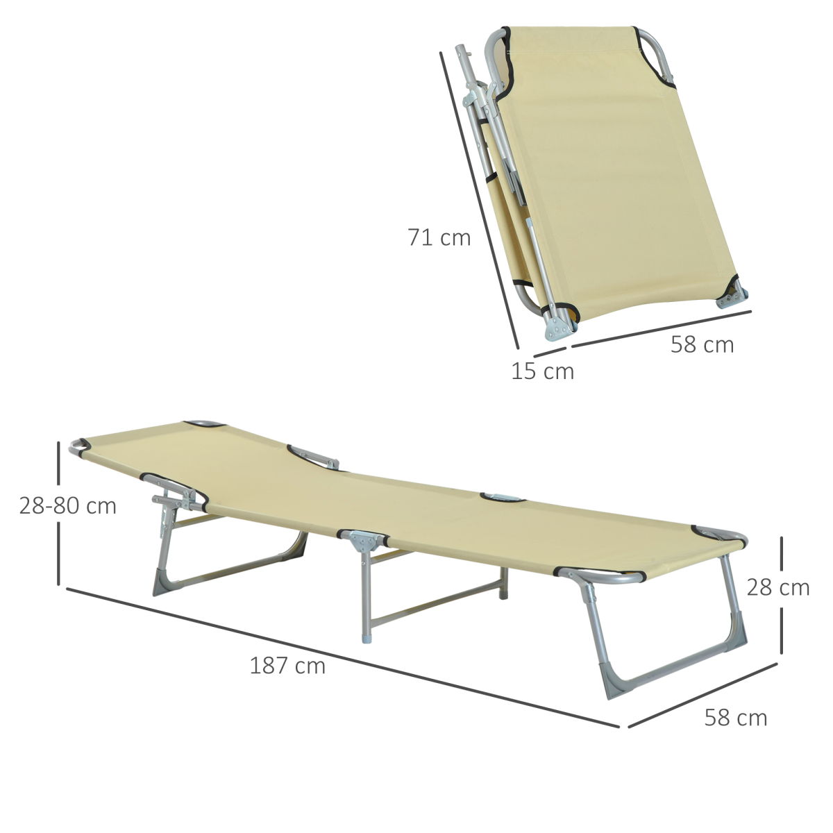 Outsunny Folding Camping Cot & Sun Lounger with 4-Level Adjustable Back – Portable Camp Bed for Festivals