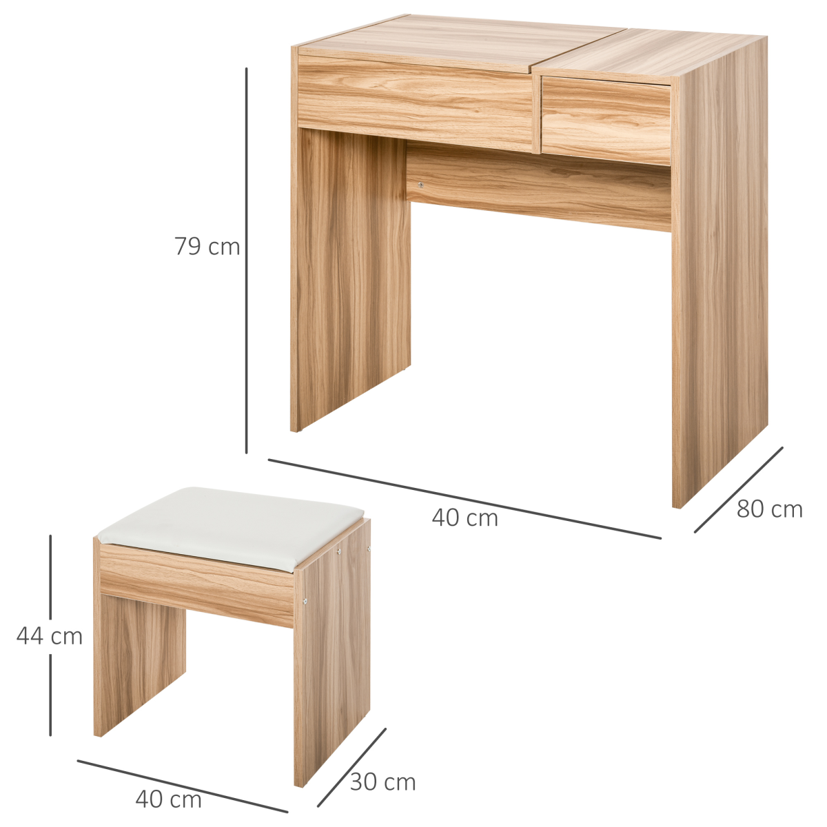 HOMCOM Flip-Top Mirror Dressing Table & Writing Desk with Padded Stool – Hidden Storage