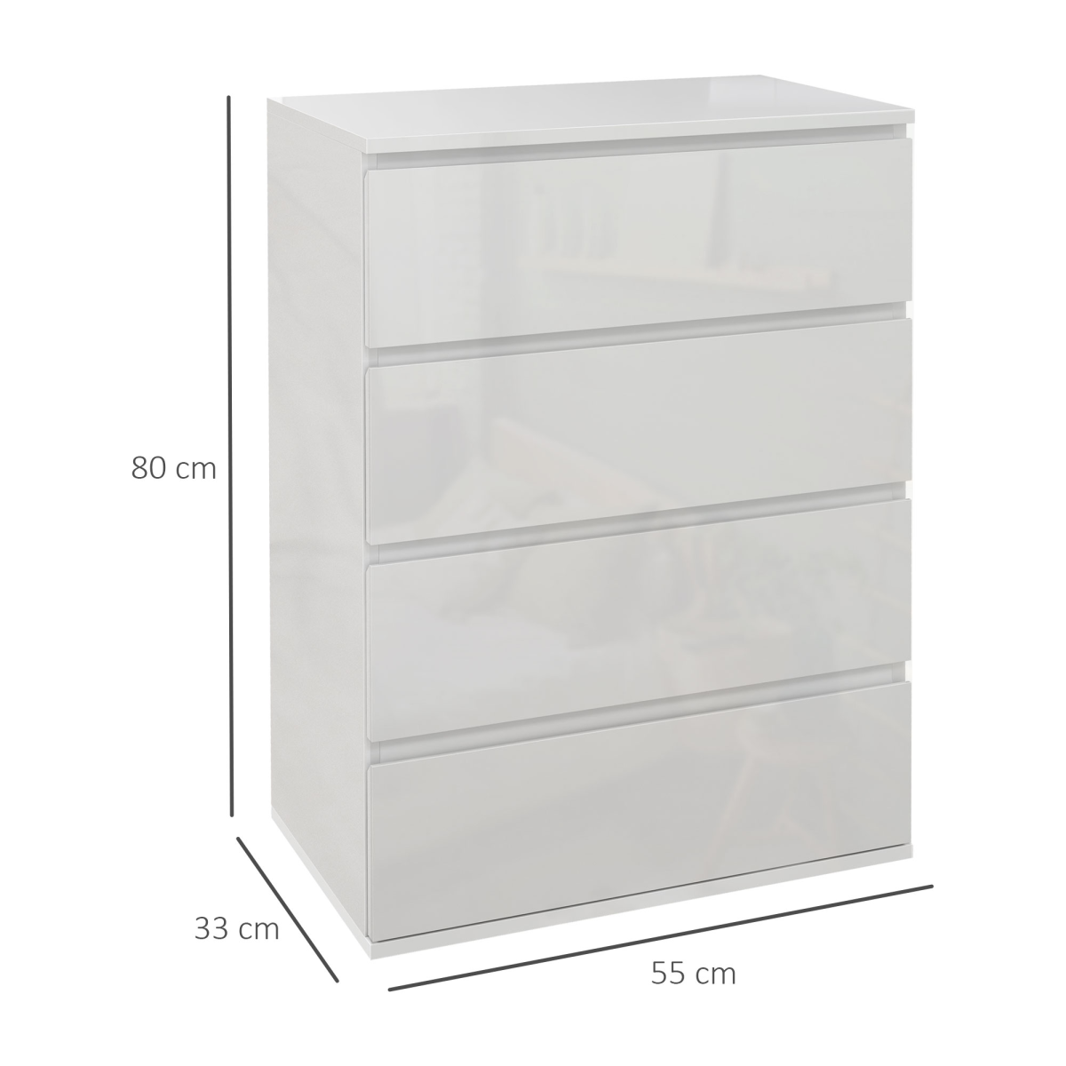 HOMCOM High Gloss 4 Drawer Chest of Drawers with Metal Runners – Bedroom & Hallway Storage