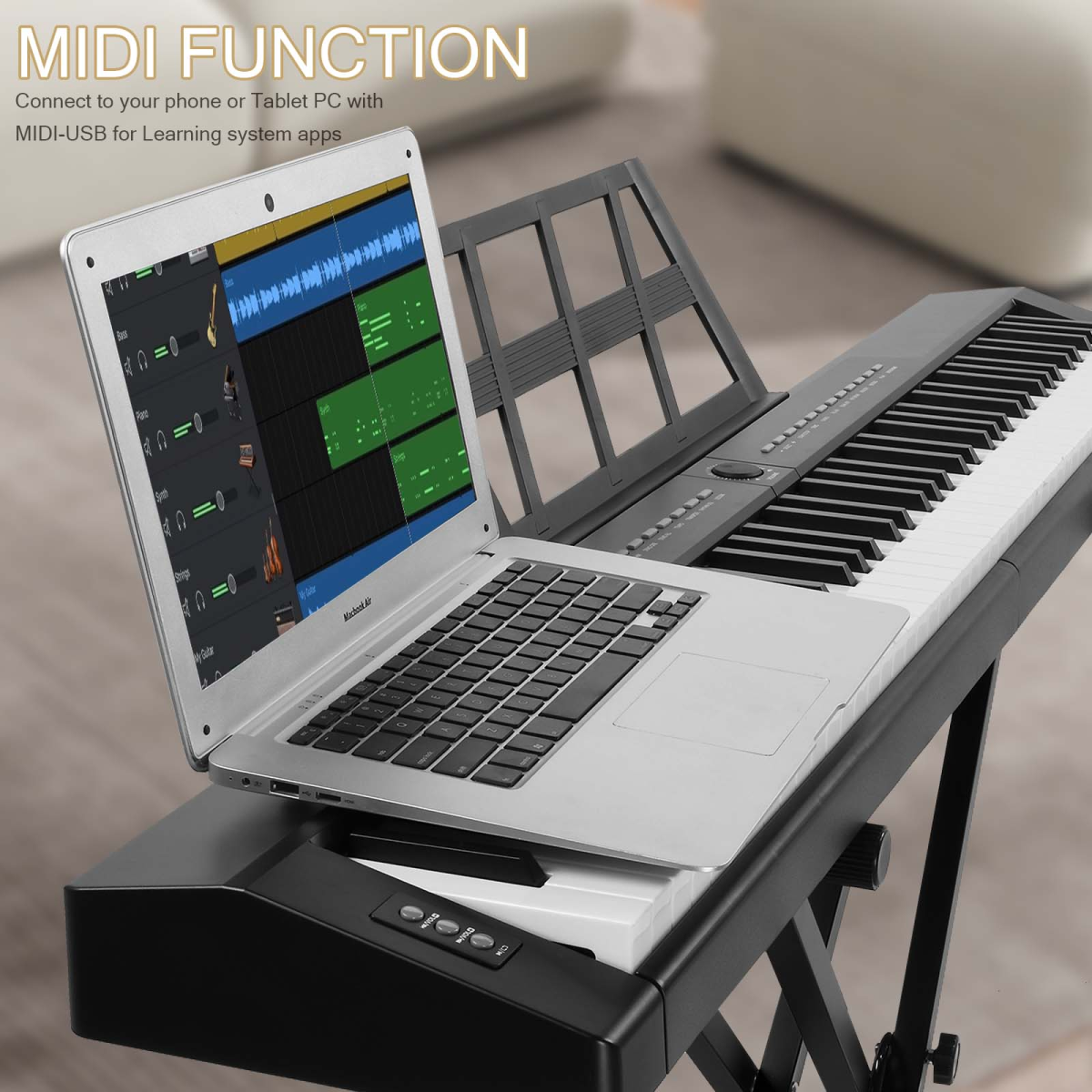 GPP-105 88-Key Semi-Weighted Digital Piano with X-Stand, MIDI & Bluetooth – Home Practice Keyboard, Black
