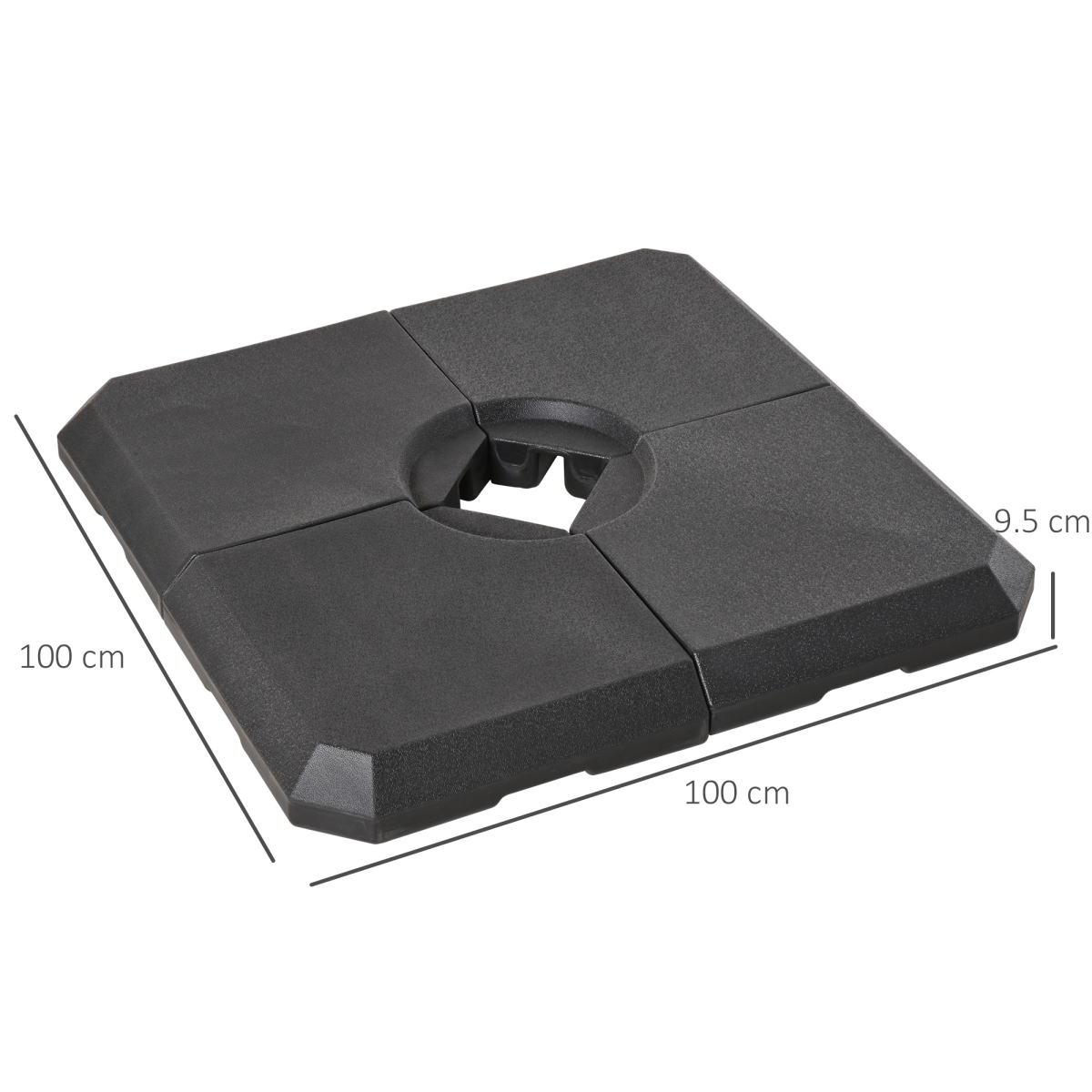 Outsunny HD Polyethylene Parasol Base – Four-Piece Sand or Water Fillable Cross Base, Black