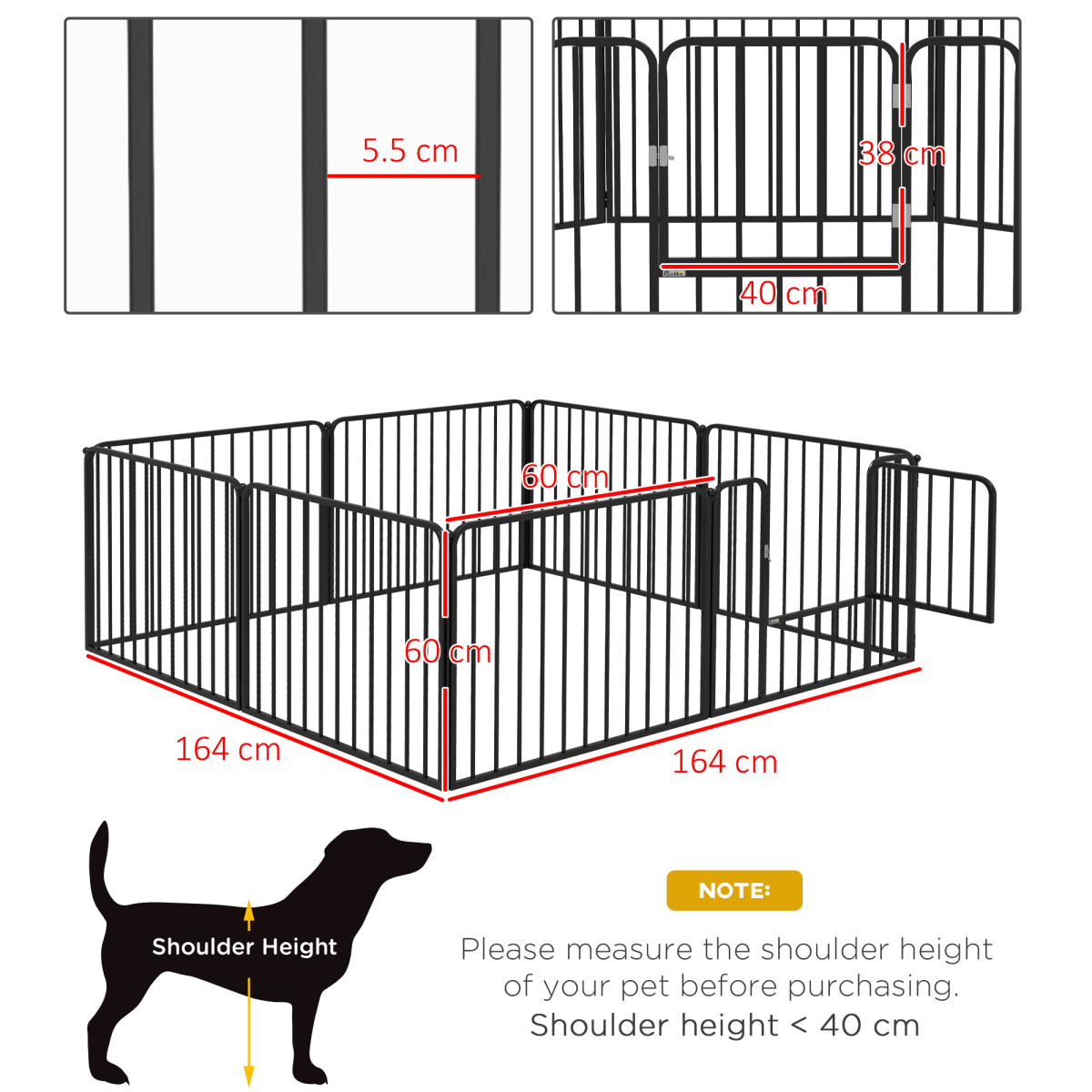 PawHut 60cm 8-Panel Heavy-Duty Steel Dog Playpen with Ground Stakes – Indoor and Outdoor Pen