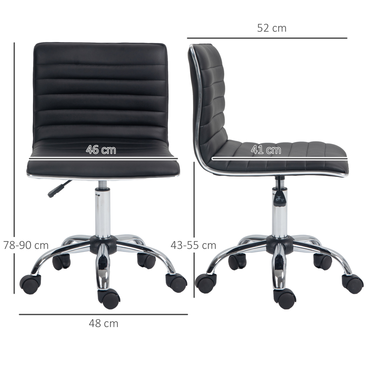 HOMCOM Armless Mid-Back Office Chair with 360° Swivel & Height Adjustment – PU Leather Desk Chair, Black