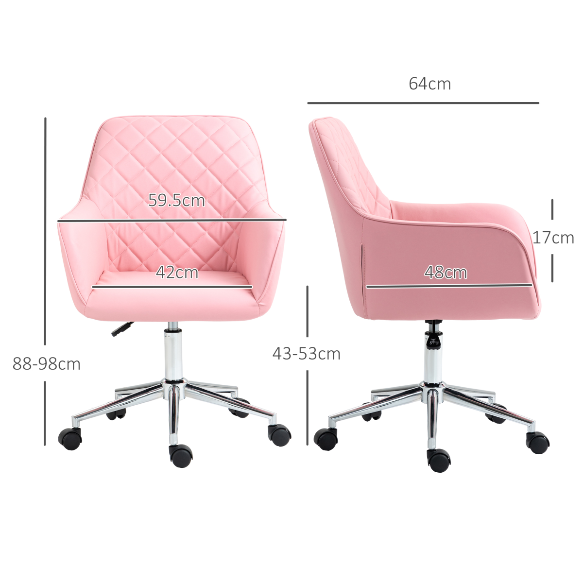 Vinsetto Leather-Feel Swivel Home Office Chair with High Back & Armrests – Pink