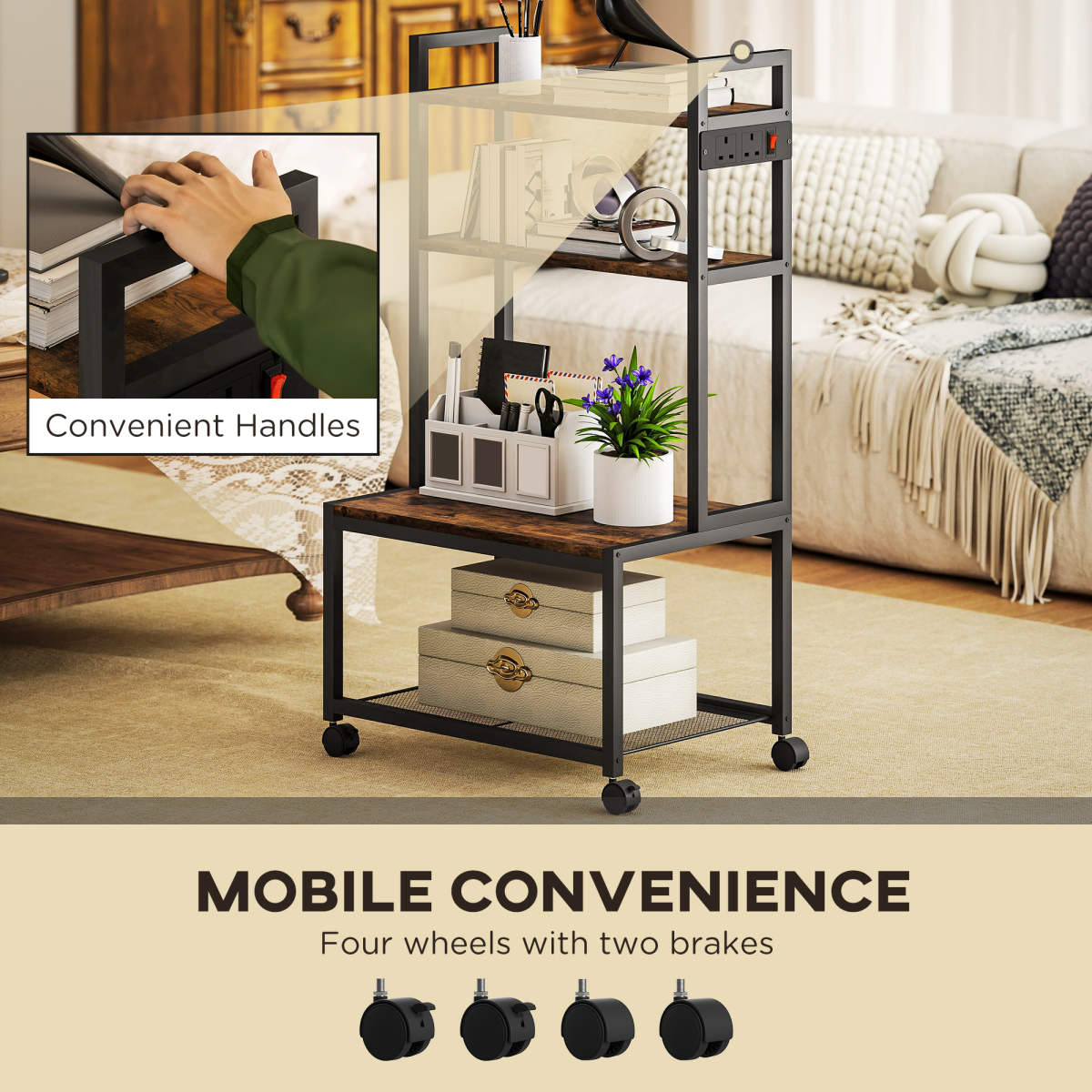 4-Tier Printer Stand with Built-In Power Outlets – Desk Organiser for Home Office