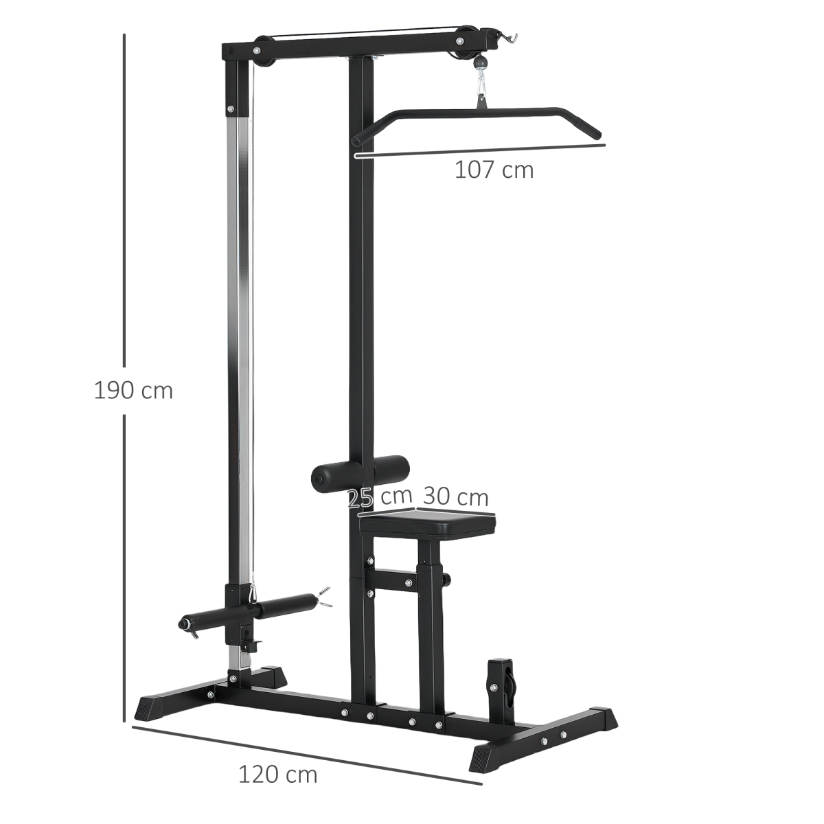 HOMCOM Power Tower with Lat Pulldown, Seated Row & Adjustable Seat – Home Gym Pull Up Station, 100kg Max Load