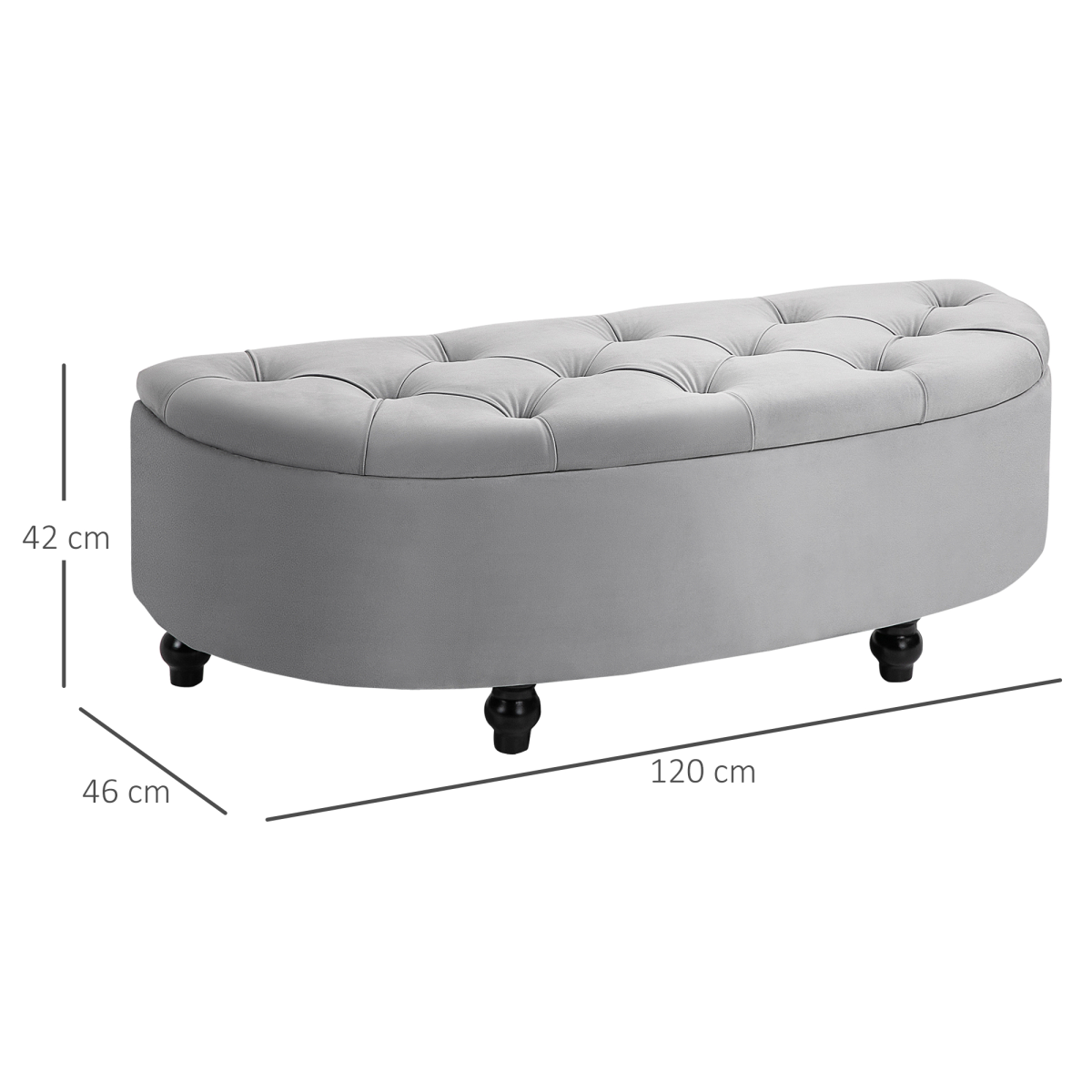 HOMCOM Semi-Circle Tufted Storage Ottoman Bench – Upholstered Footrest with Lift-Up Lid for Living Room