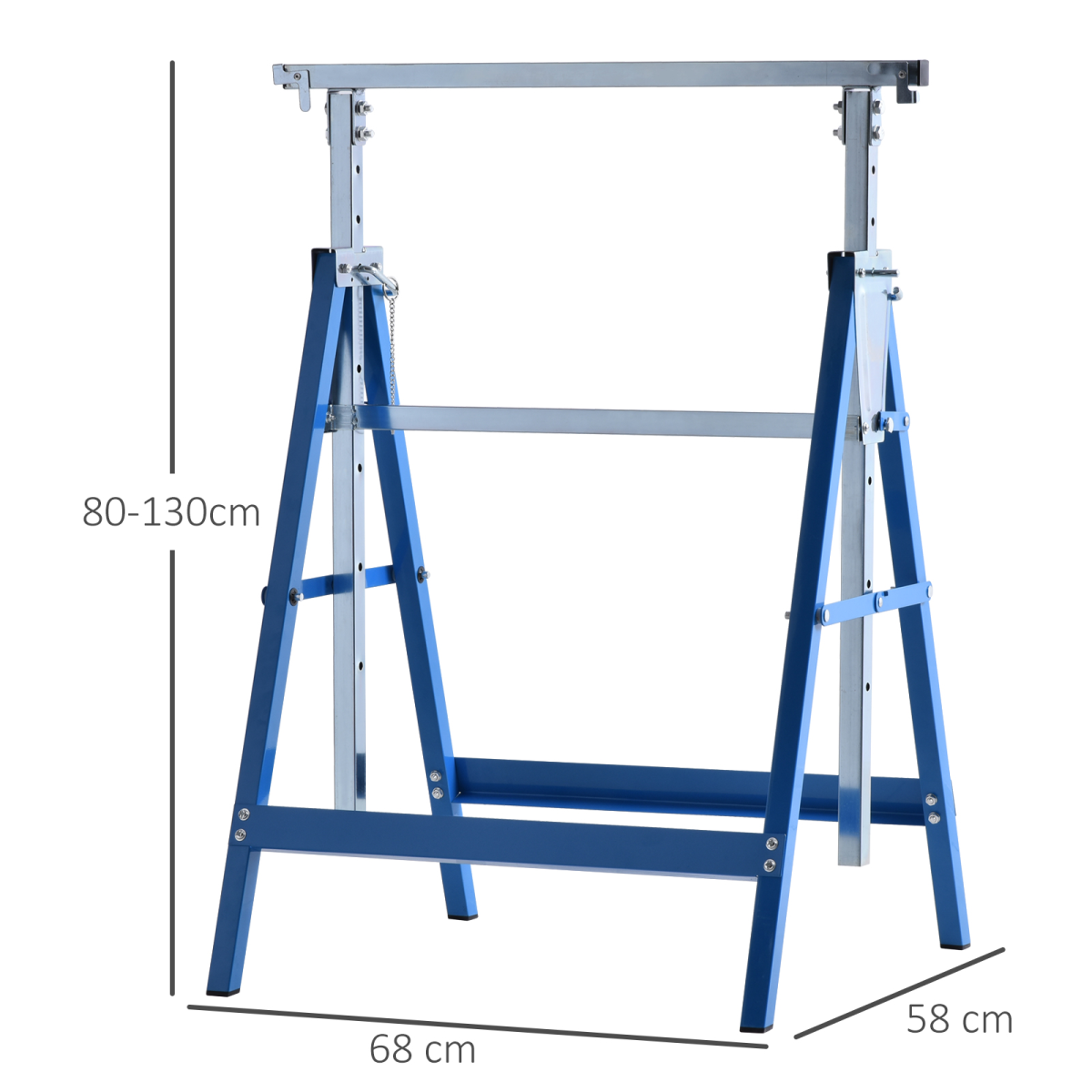 HOMCOM Set of 2 Steel Saw Horses with Adjustable Telescopic Height – Foldable Builders Trestles for DIY