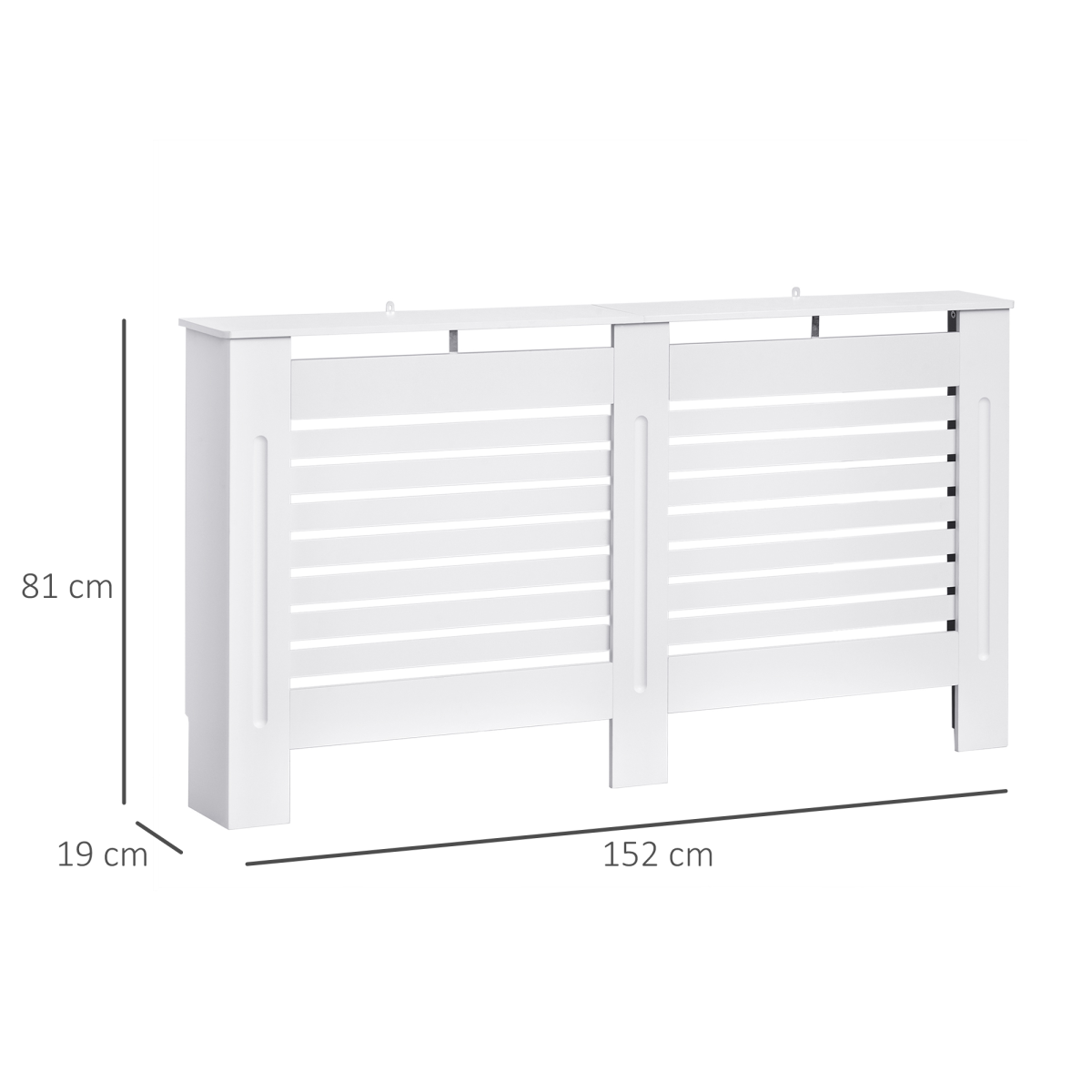 HOMCOM White Slatted MDF Radiator Cover with Top Shelf – 152cm Modern Heater Cabinet