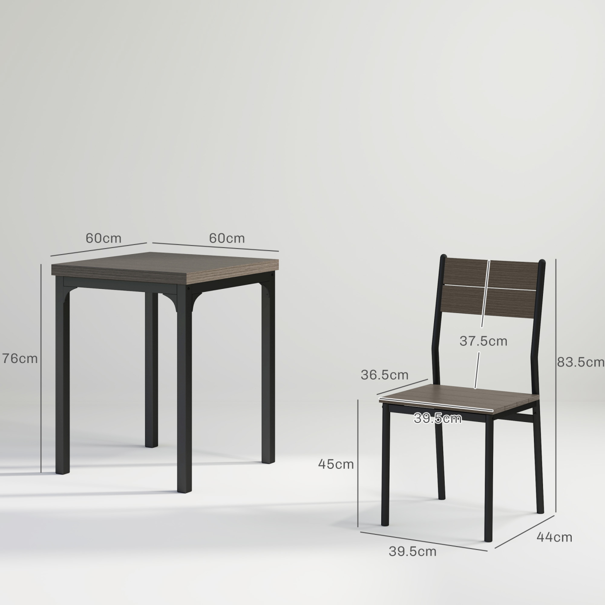 HOMCOM 3 Piece Compact Dining Table & 2 Chairs Set – Space-Saving Kitchen Dining, Grey Wood Grain