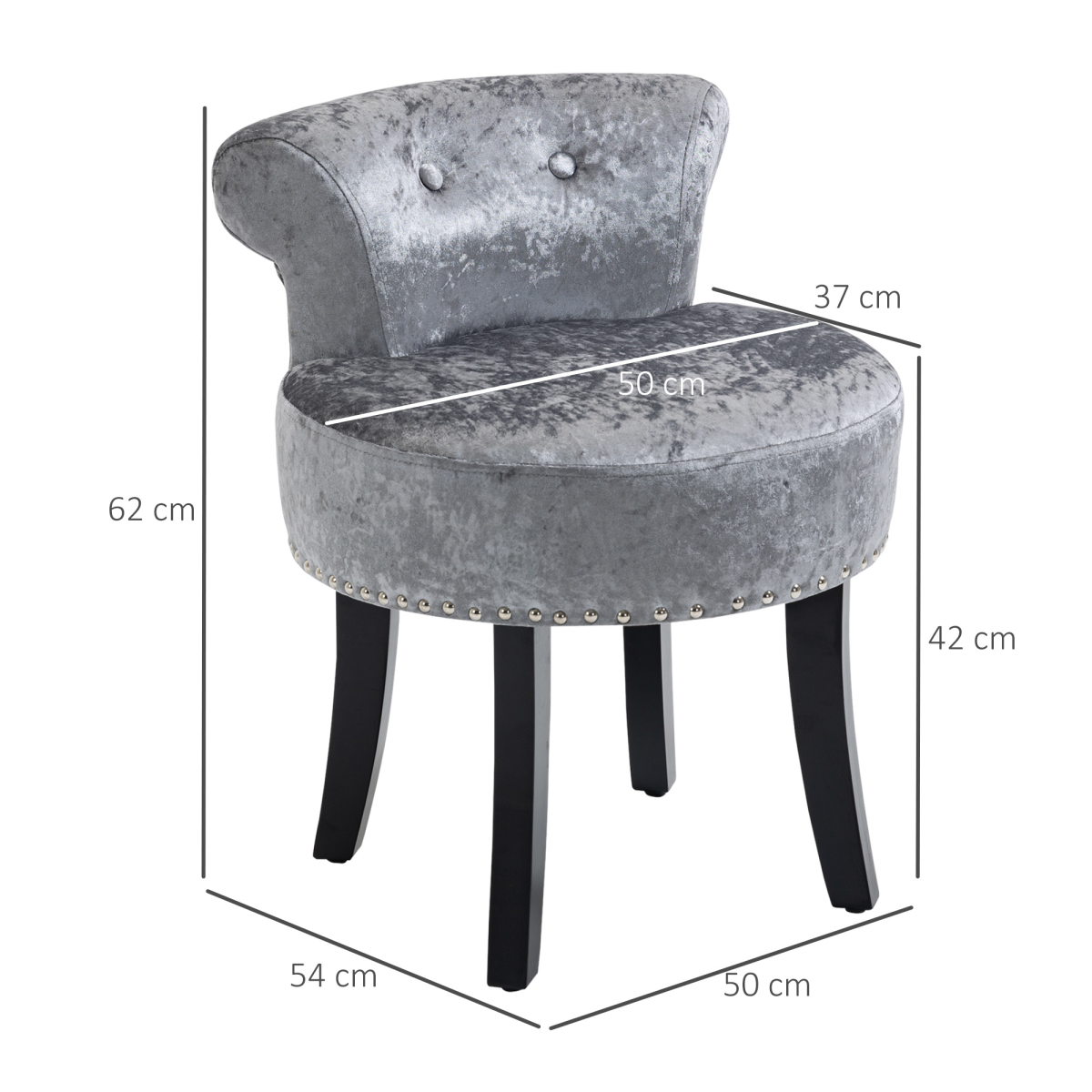 Dressing Table Stool with Padded Seat & Solid Rubberwood Legs – Compact Vanity Seat, Grey