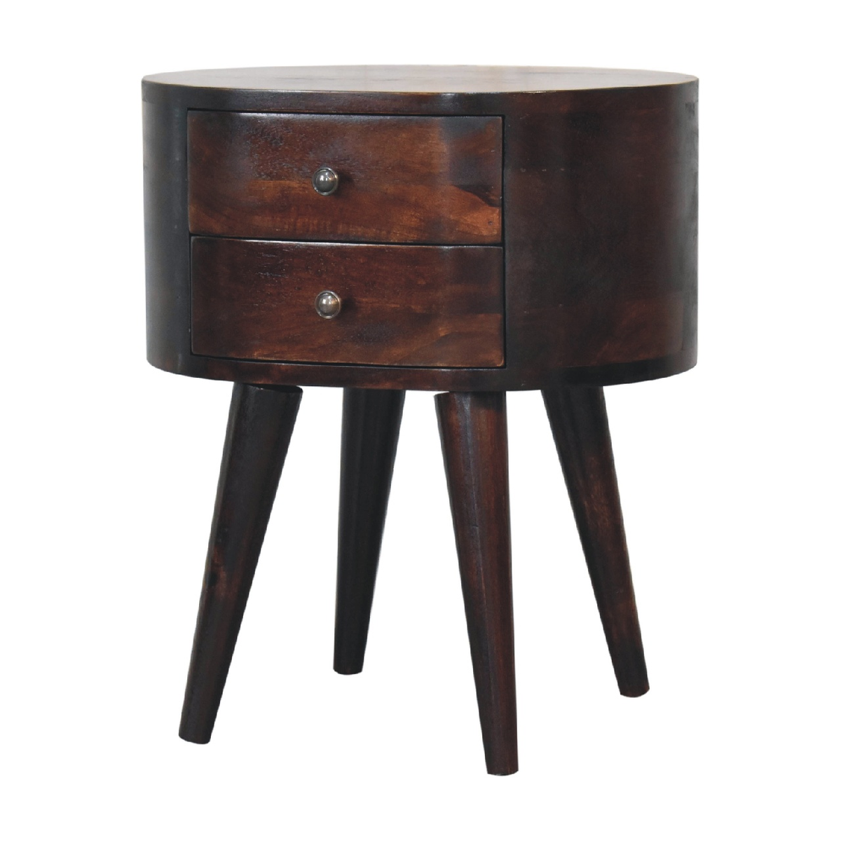 Artisan Furniture Solid Wood Rounded Bedside Table with 2 Mini Drawers – Light Walnut Finish, Brown