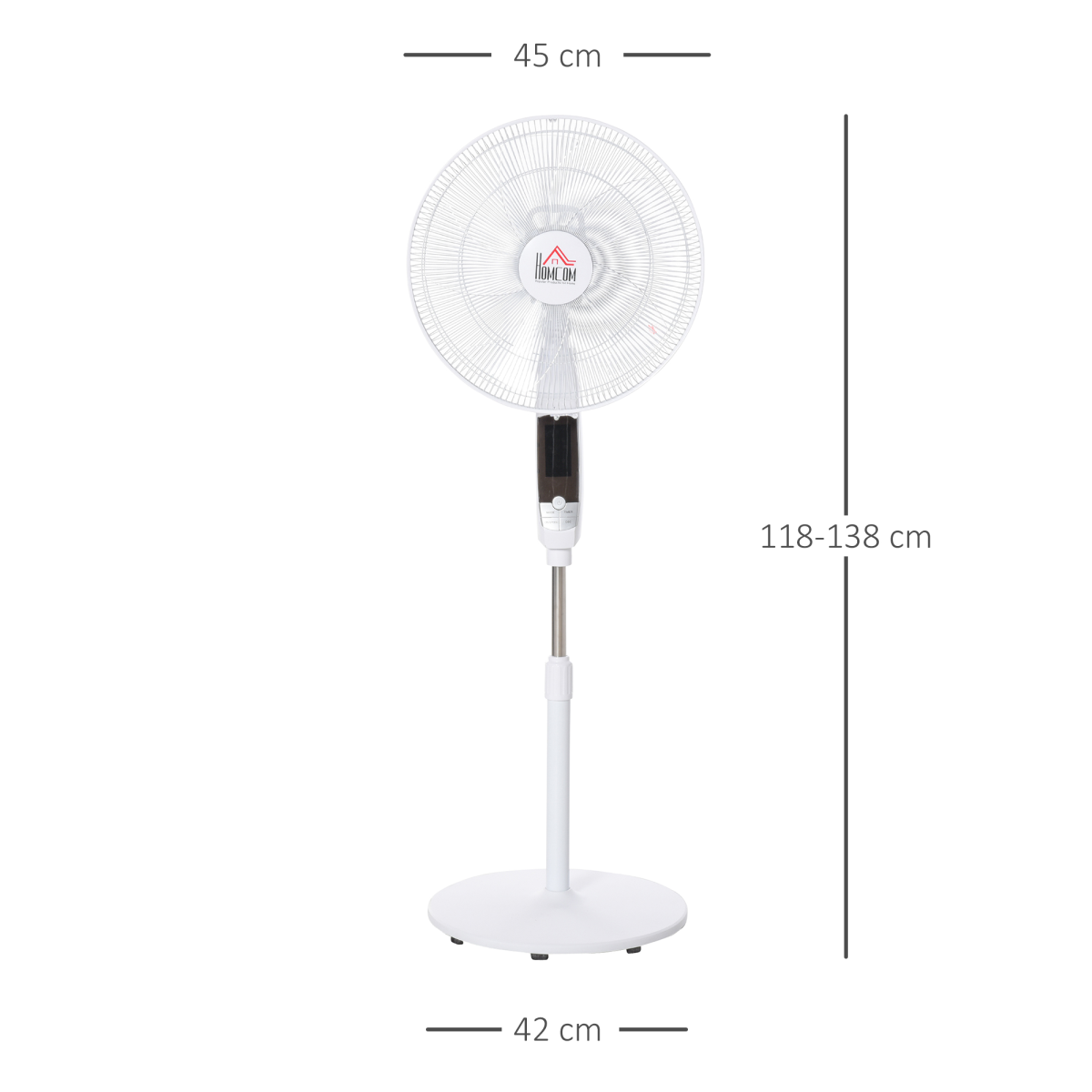 HOMCOM 54" Height-Adjustable Pedestal Fan with 85° Oscillation, LED Panel & 7.5-Hour Timer