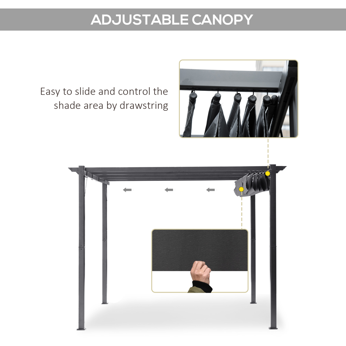 Aluminium Pergola Gazebo with Retractable Sliding Canopy – Adjustable Garden & Patio Shade, Grey