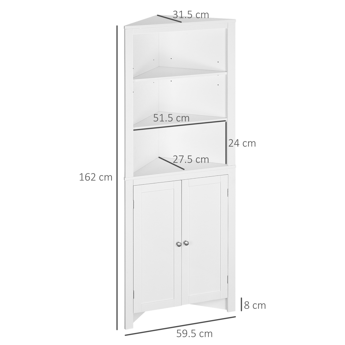 kleankin Corner Bathroom Cabinet with Double Doors & Adjustable Shelves – Space-Saving Storage, White