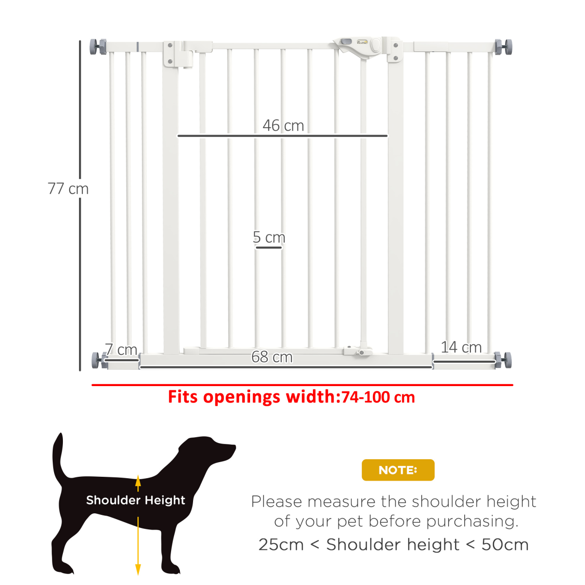 PawHut Adjustable Safety Gate with 2 Extensions and 4 Screws – Pet Gate for Doors and Stairs, White