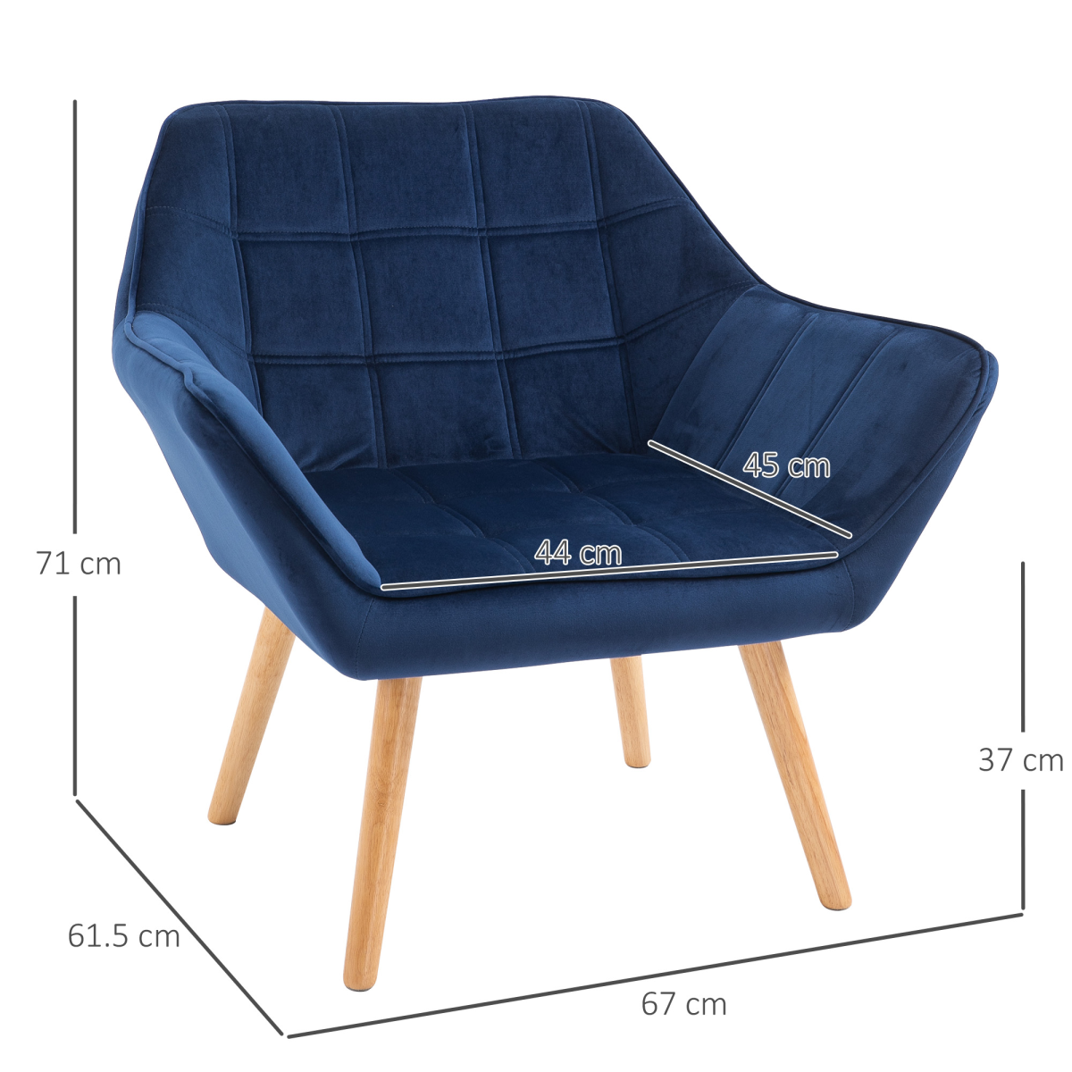 Luxe Velvet-Feel Accent Tub Chair with Wide Arms & Solid Wood Legs – Living Room Armchair, Blue