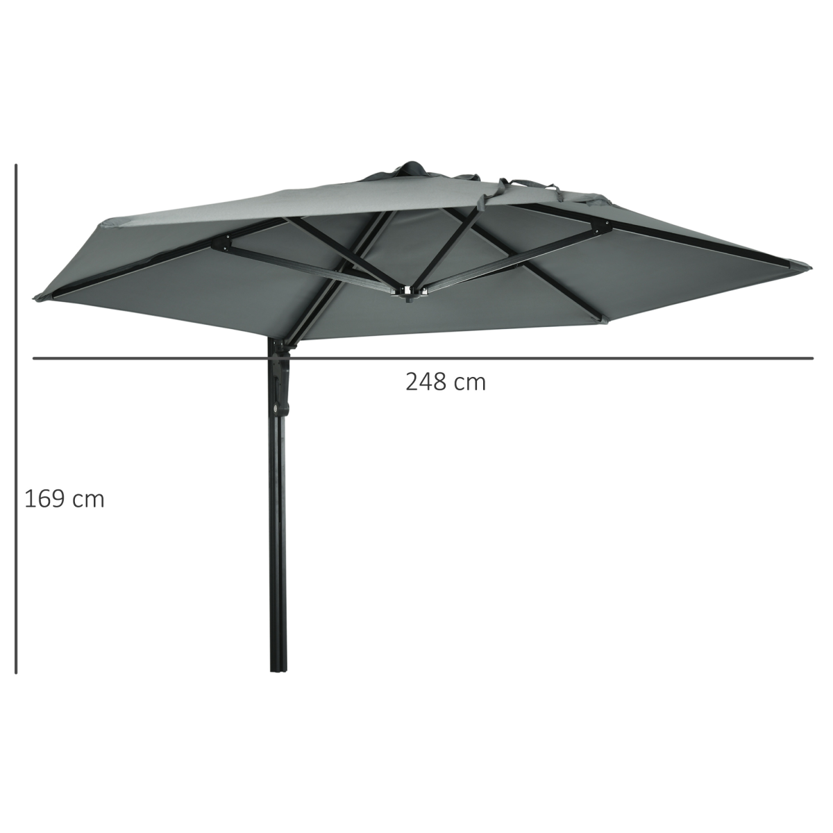 Outsunny Wall-Mounted Parasol with 180° Rotating Canopy & Aluminium Frame – Space-Saving Balcony Shade, Grey