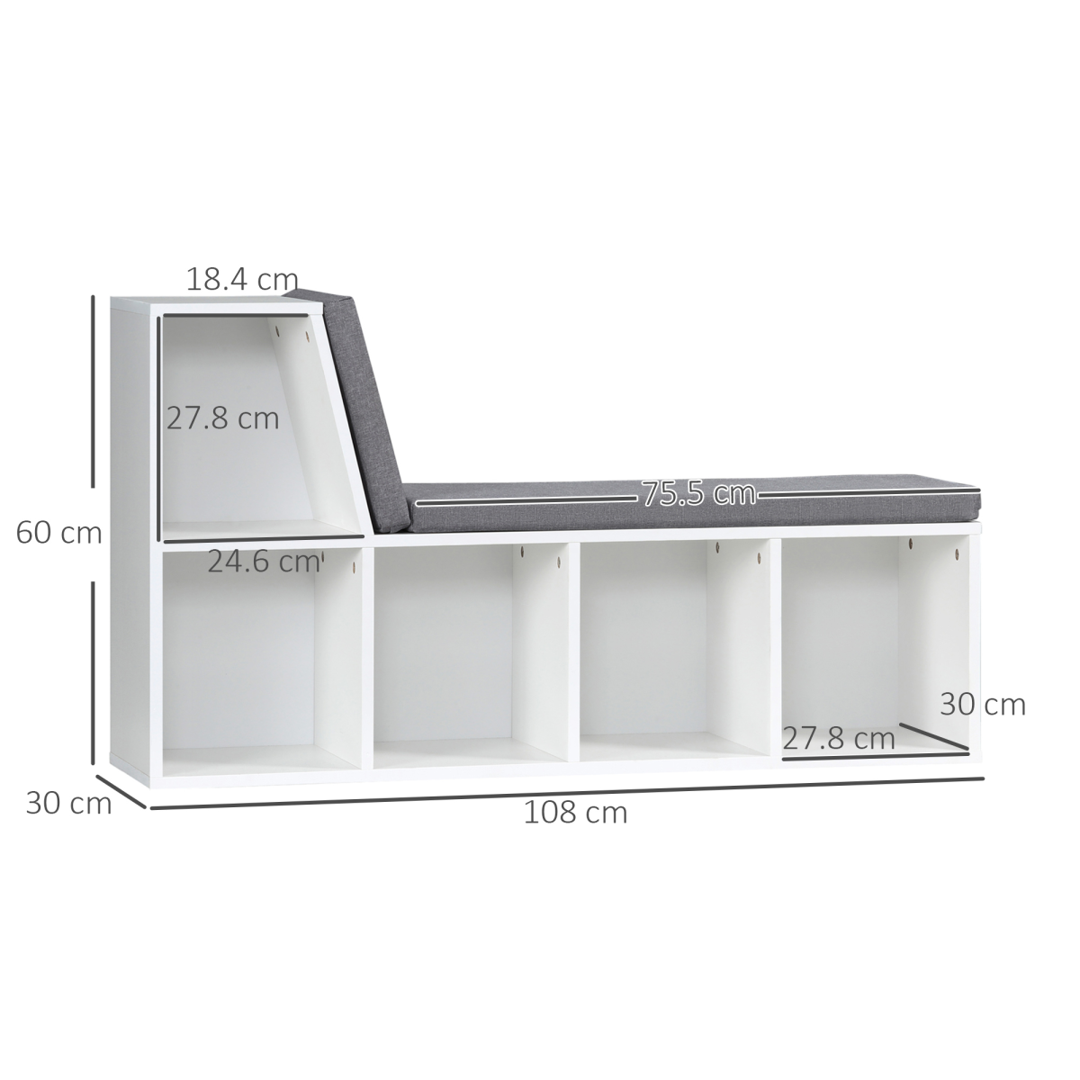 2-Tier Modern Bookcase with Removable Cushions – Storage & Bench Seat for Offices and Kids' Rooms, White