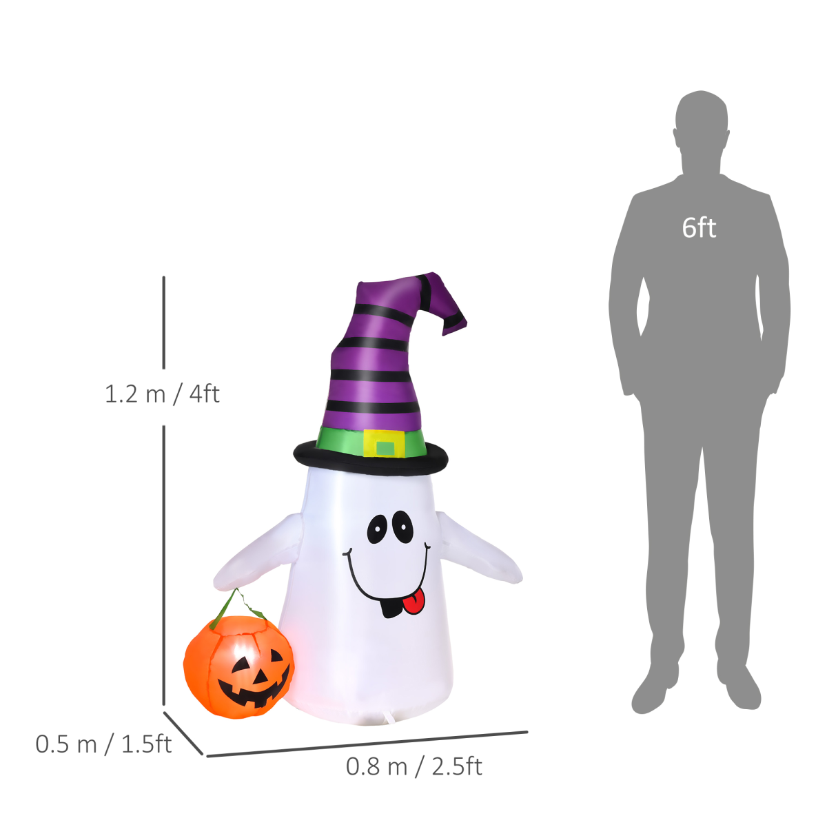 1.2m Inflatable Witch Ghost Halloween Decoration with LED Pumpkin