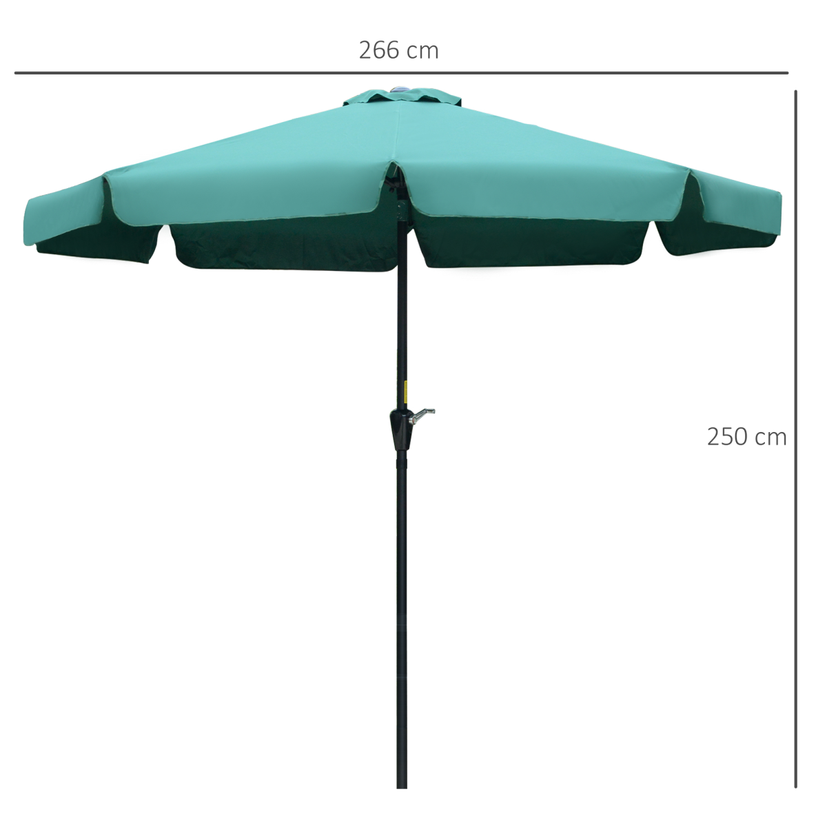 Outsunny 2.66m Scalloped Garden Patio Umbrella with Crank Handle & Push-Button Tilt – 4–6 Seater, Green
