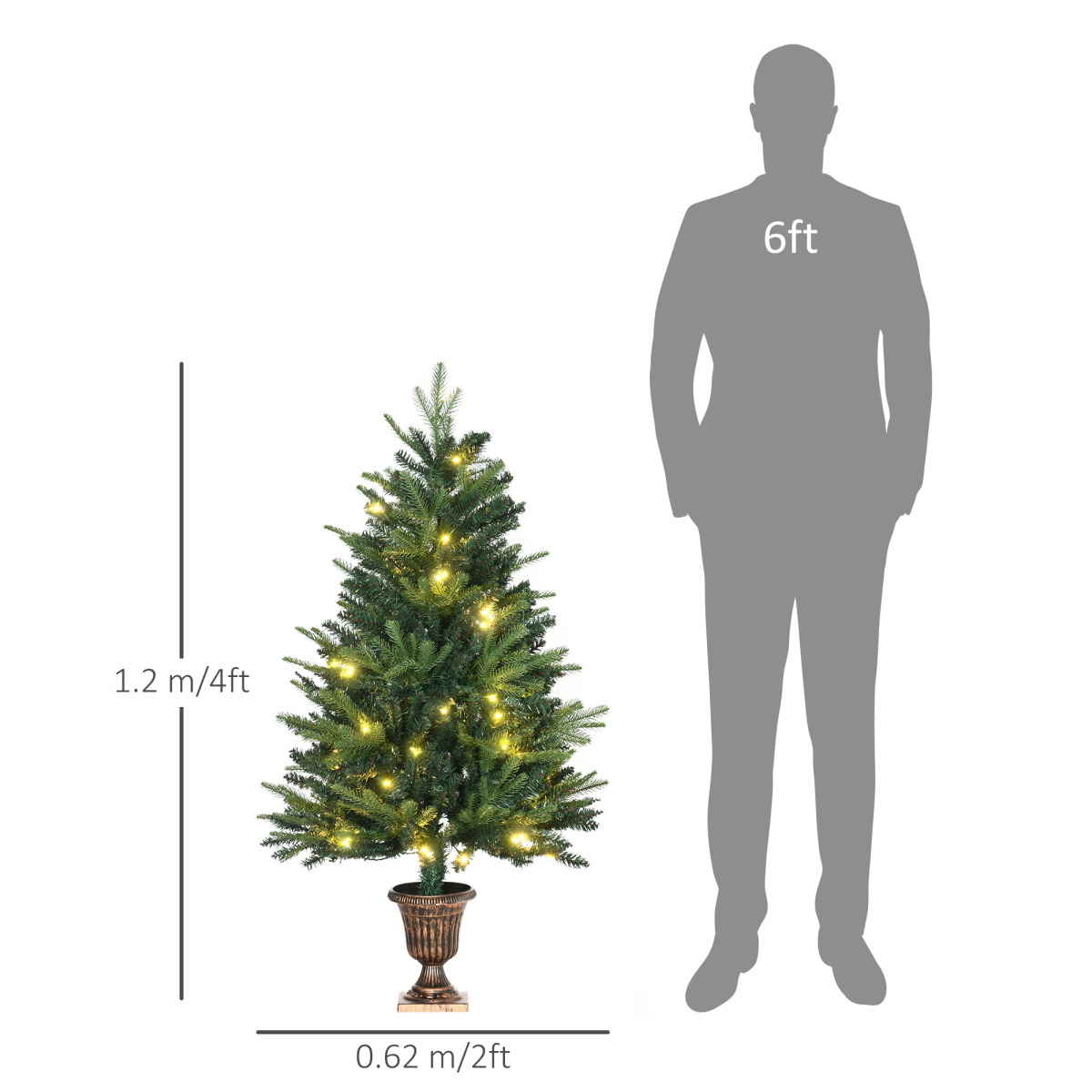 HOMCOM 4ft Pre-Lit Entrance Christmas Tree with 80 LEDs & Vase Base – Festive Porch Decoration