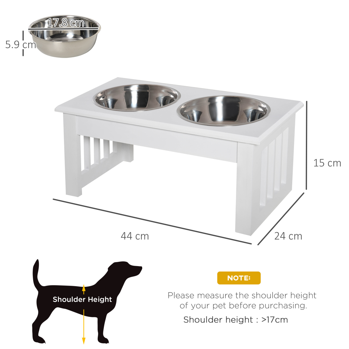 Raised Double Pet Feeder with 2 Stainless Steel Bowls & Non-Slip Stand – Elevated Dog Feeding Station, White