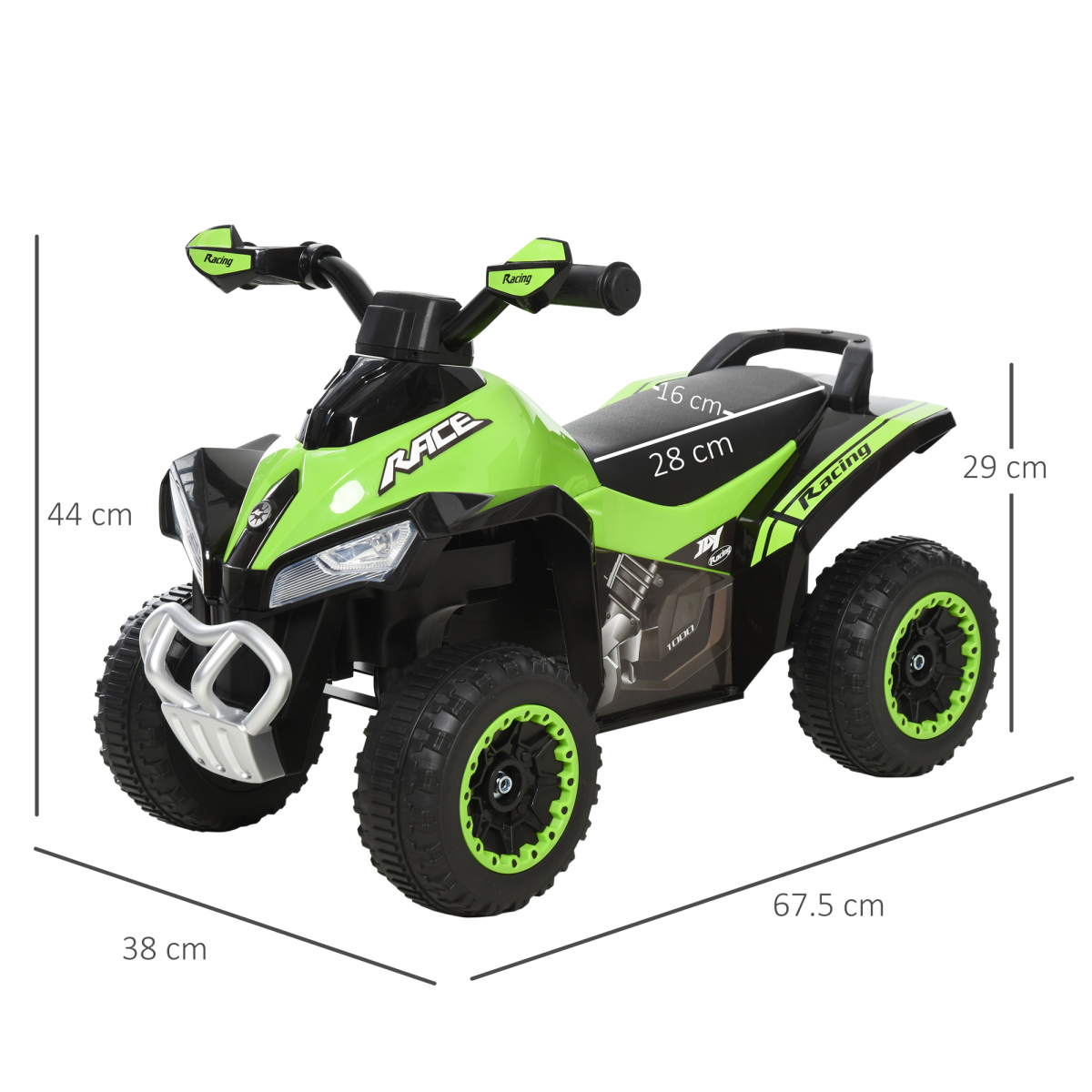 HOMCOM 4-Wheel Toddler Ride-On Quad Car with Music & Lights – No-Pedal Foot-to-Floor Walking Car
