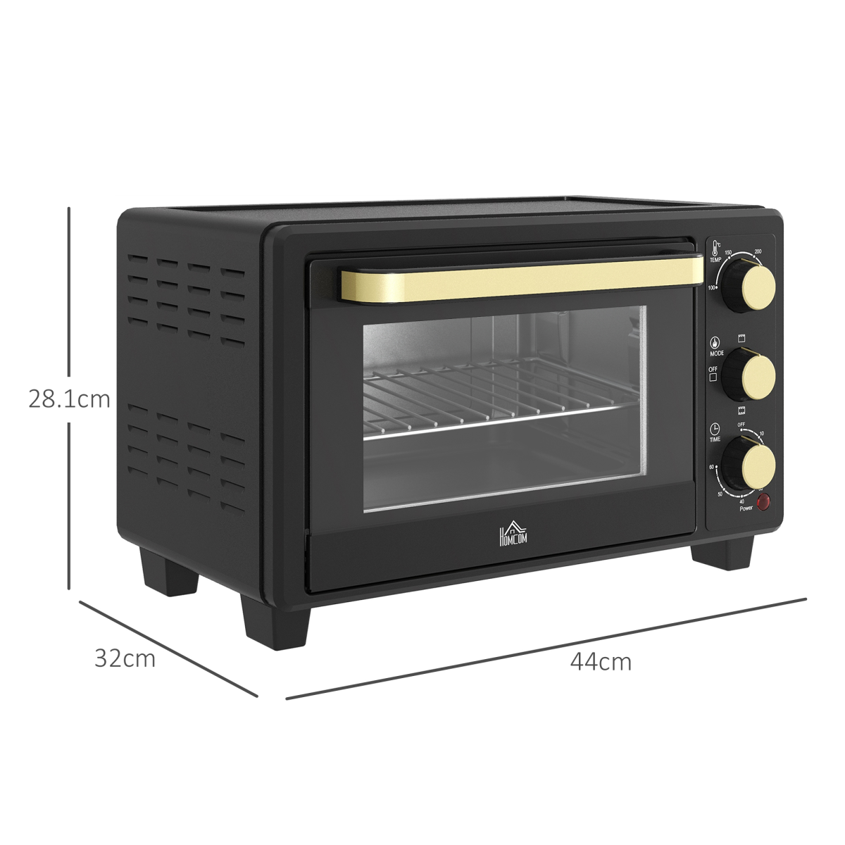 HOMCOM 16L Countertop Mini Oven with Adjustable Temp & Timer, 1400W – Compact Bake, Toast and Grill, Black