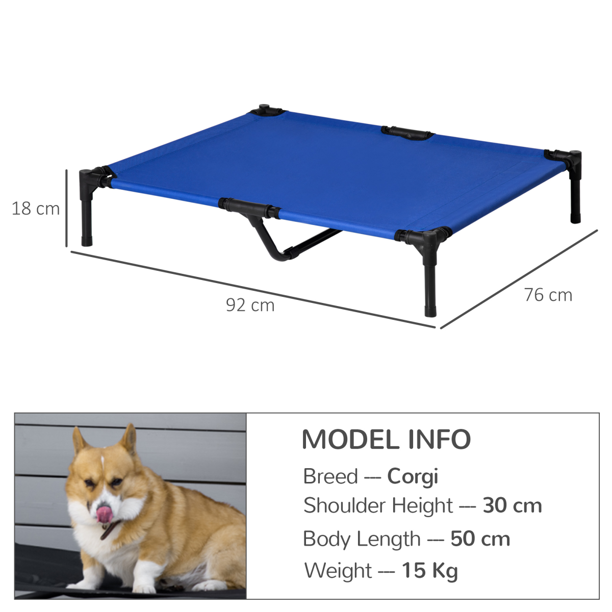 PAWHUT Elevated Pet Bed with Metal Frame – Foldable Cooling Cot for Dogs and Cats, Indoor and Outdoor