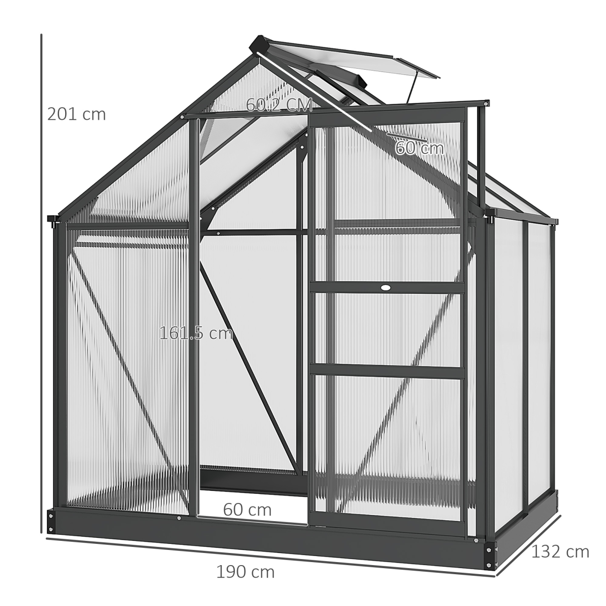 Outsunny 6 x 4ft Walk-In Polycarbonate Greenhouse with Aluminium Frame & Sliding Door – Garden Grow House