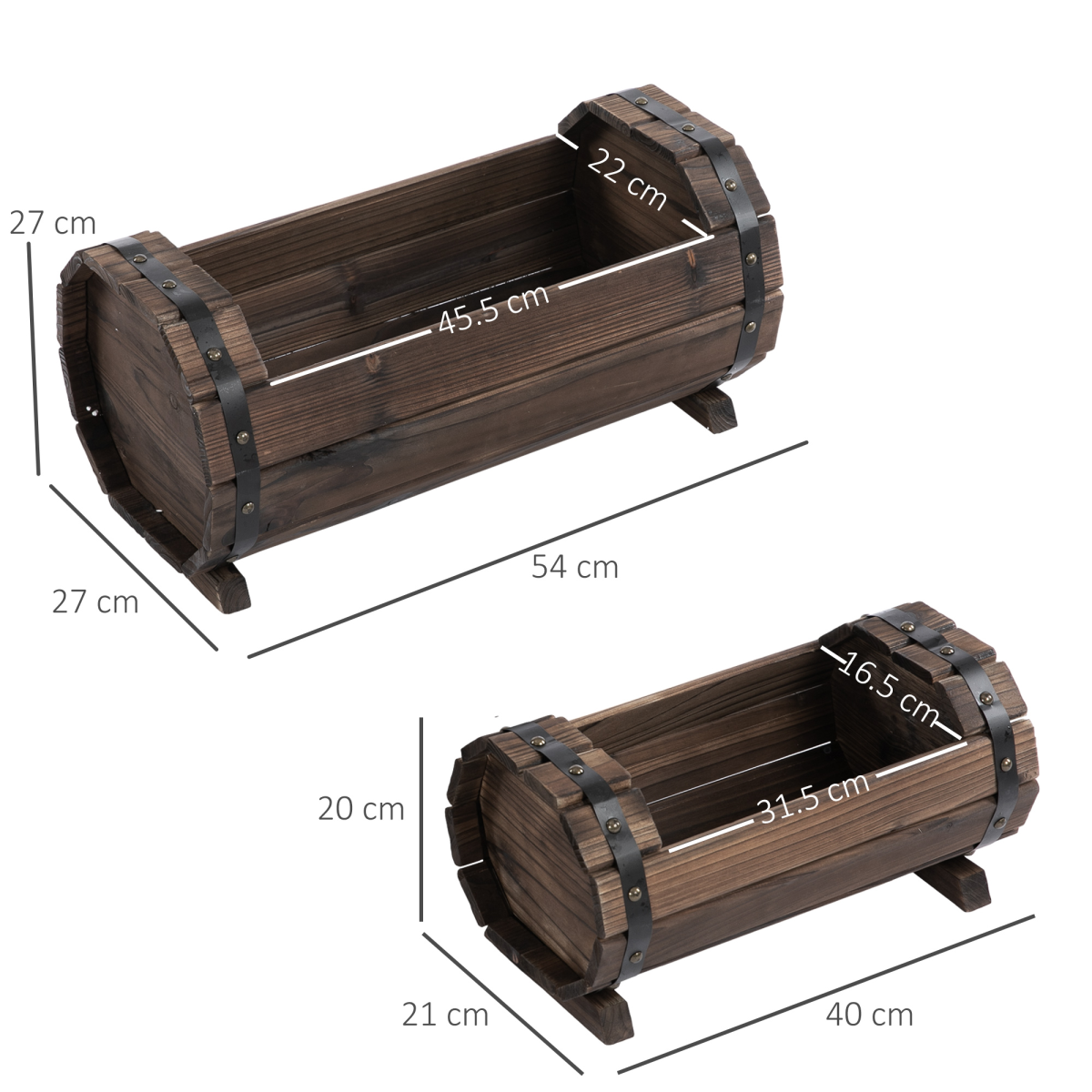 Outsunny Set of 2 Solid Wood Raised Planter Boxes – Carbonised Wooden Flower Beds for Garden, Patio and Balcony