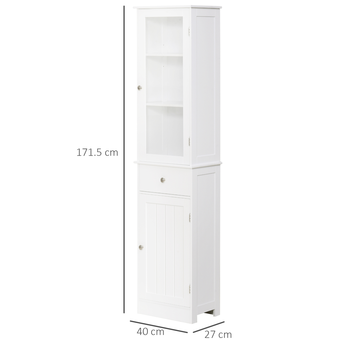 kleankin Tall Bathroom Storage Cabinet with 3 Open Shelves and Acrylic Door – Narrow Anti-Toppling Unit, White