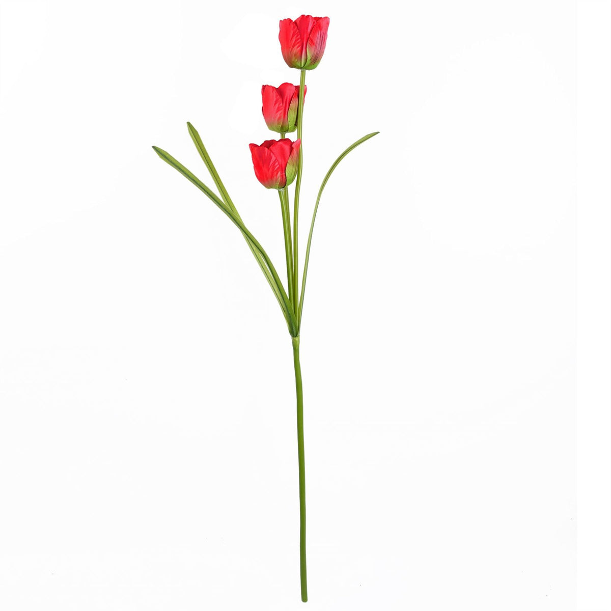 Leaf 80cm Artificial Tulip Stem with Three Silk Flowers and Wired Stem – Red