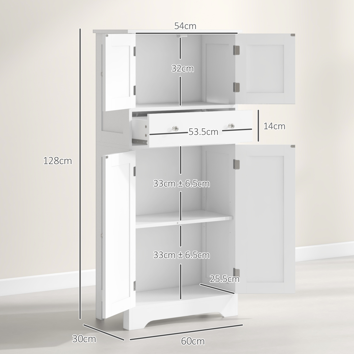 HOMCOM Freestanding Kitchen Cupboard with Drawer & Adjustable Shelf – Pantry Storage, White