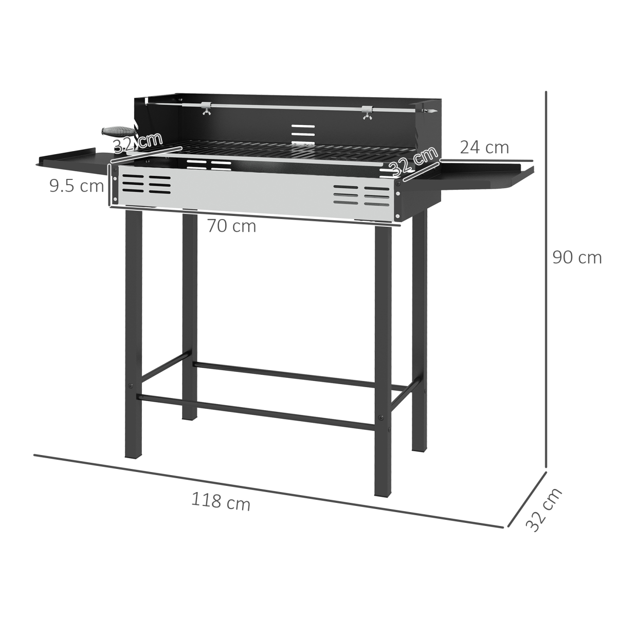 Outsunny Charcoal Rotisserie Spit Roaster with 3-Tier Grill Grate and Foldable Shelves – Stainless Steel BBQ