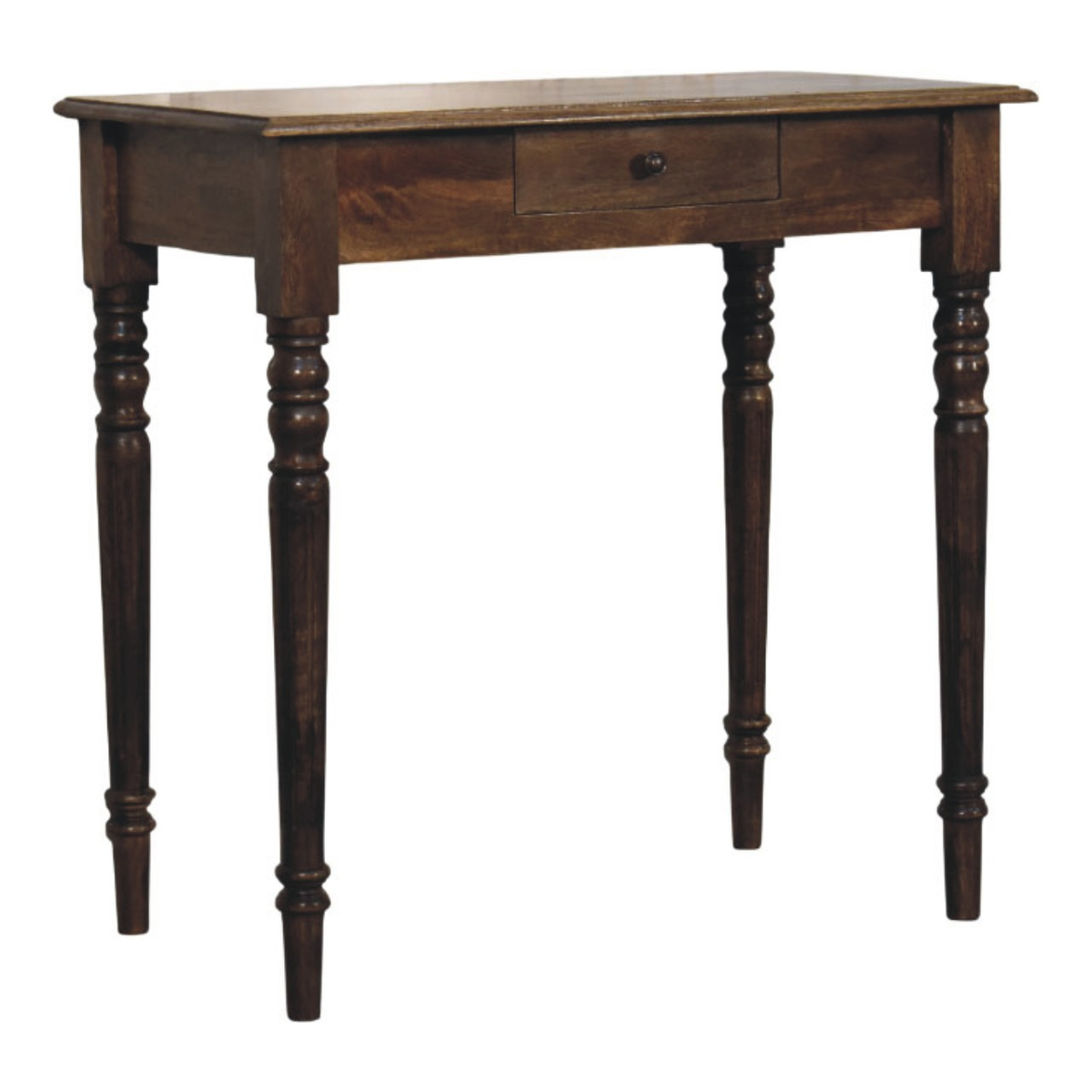 Artisan Furniture Heritage Solid Mango Wood Writing Desk with Turned Legs & Drawer – Classic Grey Finish