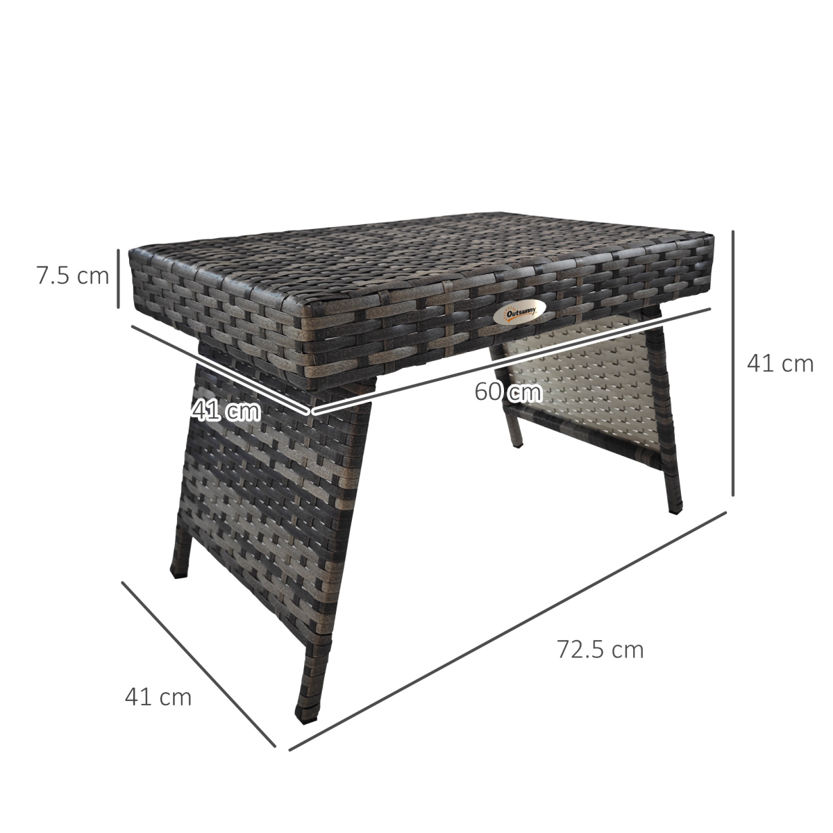 Outsunny Foldable Outdoor Coffee Table with Steel Frame and PE Rattan Top – Garden Side Table, Mixed Grey