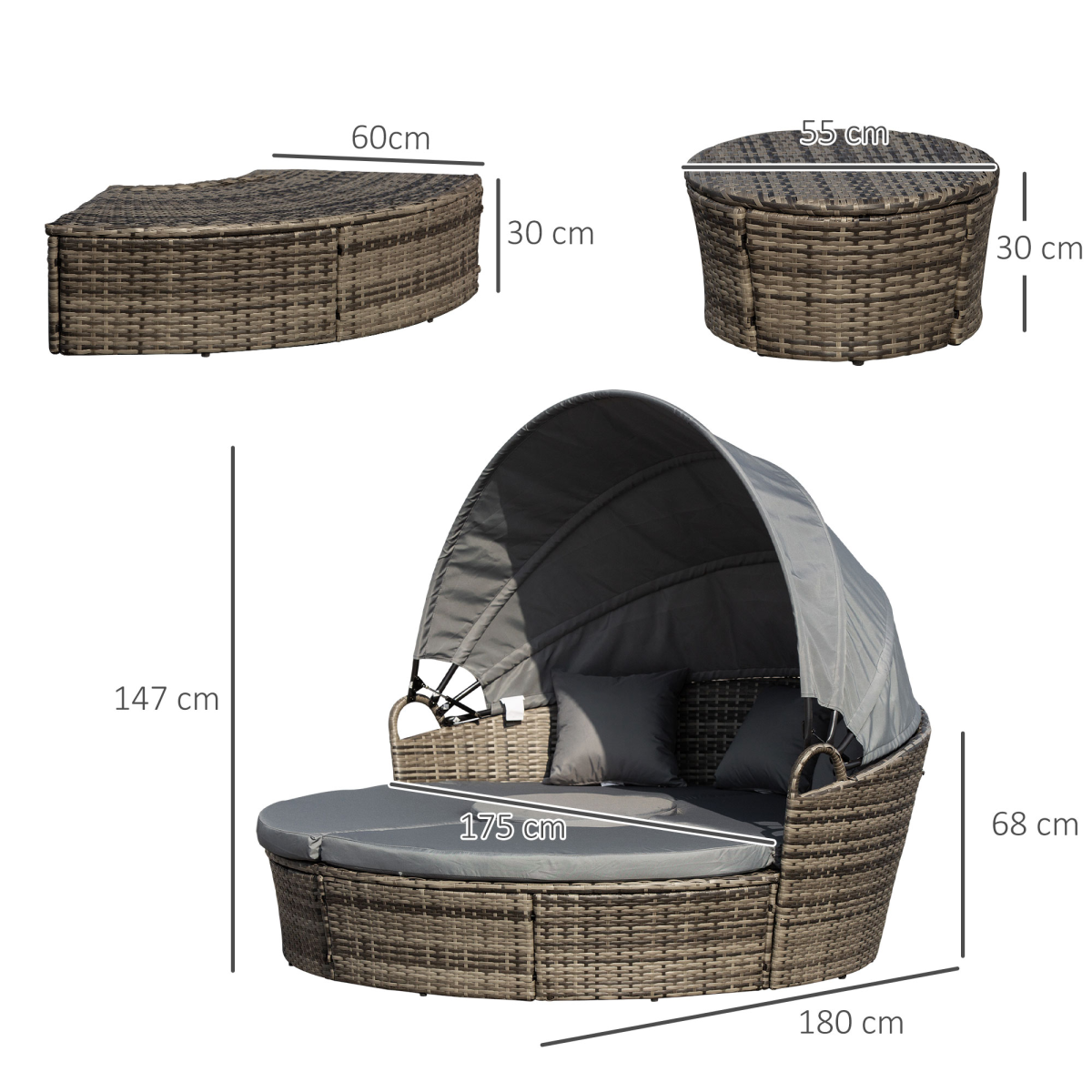 Outsunny Rattan Day Bed Set round table detail