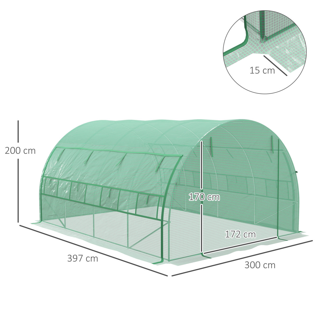 Outsunny 4 x 3 x 2m Polytunnel Greenhouse with Galvanised Steel Frame, Doors & Windows – Walk-In Grow Tent, Green